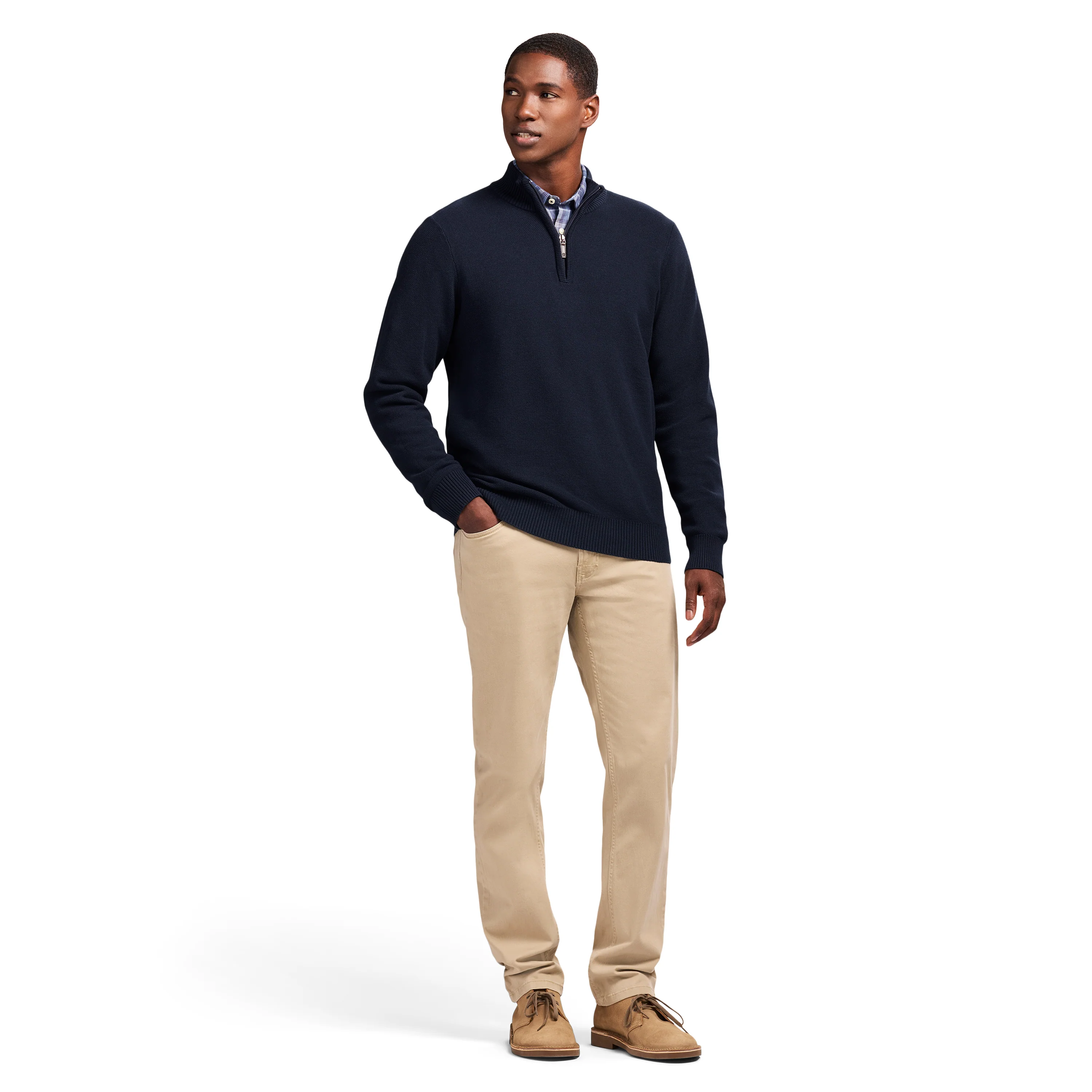 HONEYCOMB 1/4 ZIP SWEATER - NAVY BLAZER - Image 2