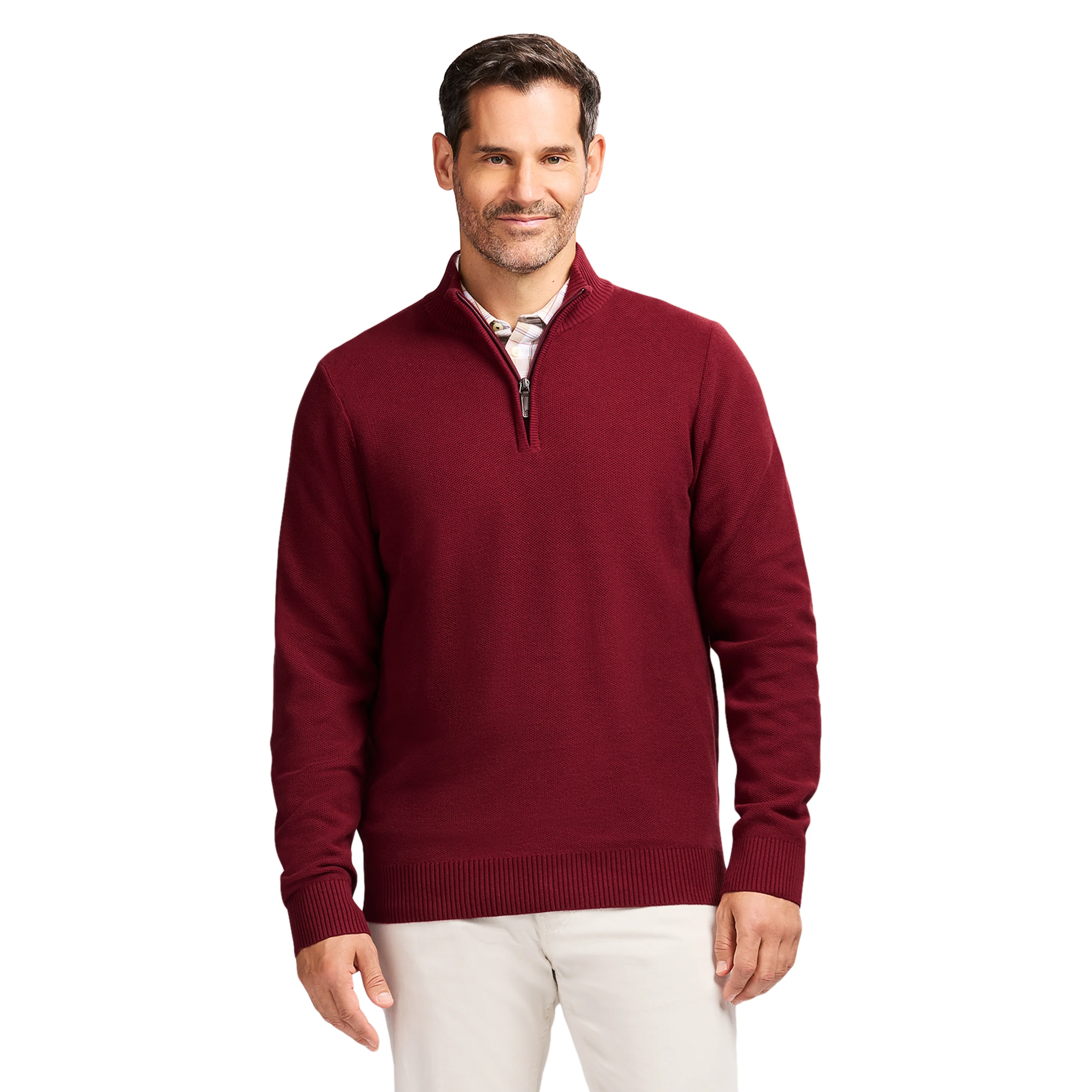 HONEYCOMB 1/4 ZIP SWEATER - VELVET MAROON