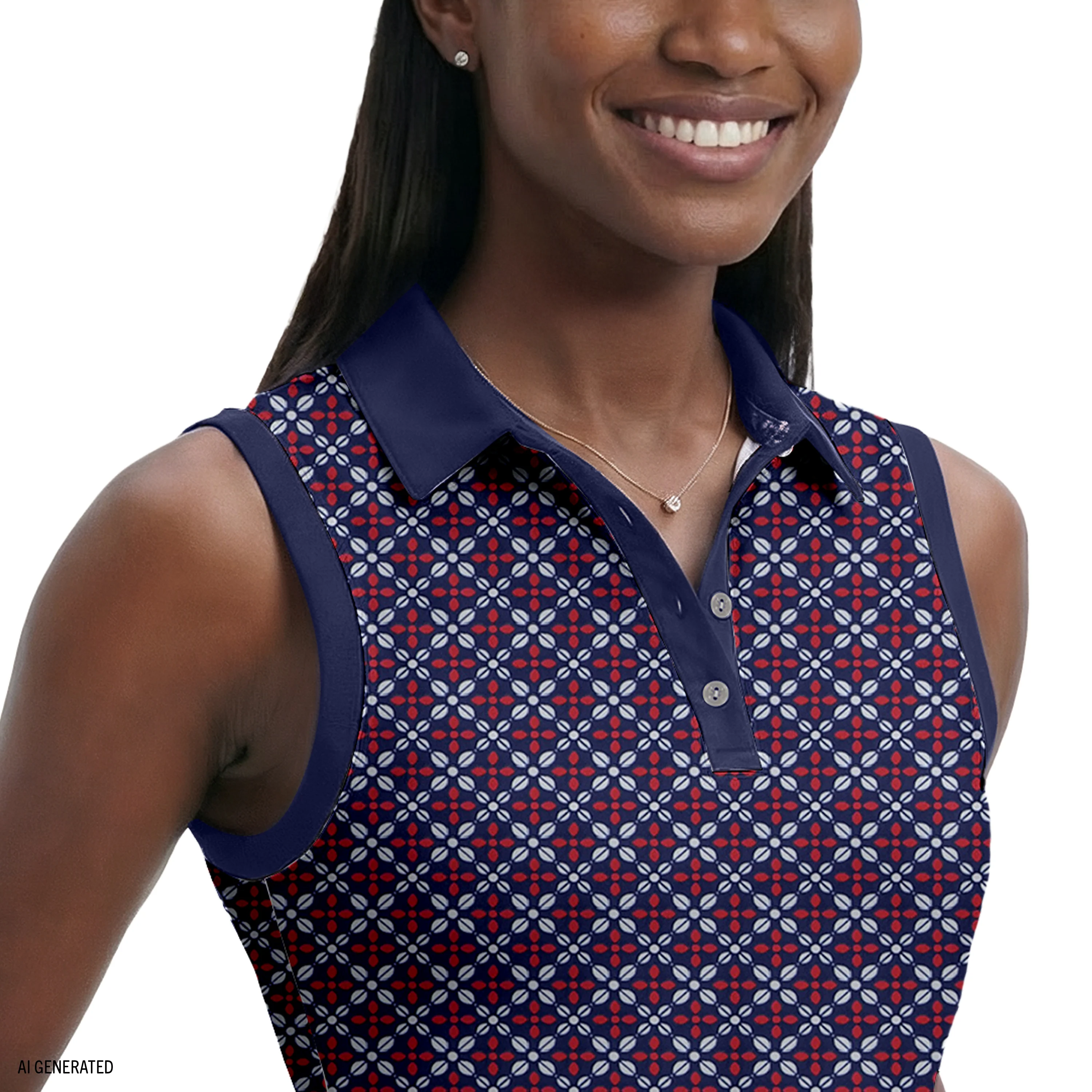 ALLY PRINTED SLEEVELESS POLO - SODALITE BLUE - Image 3