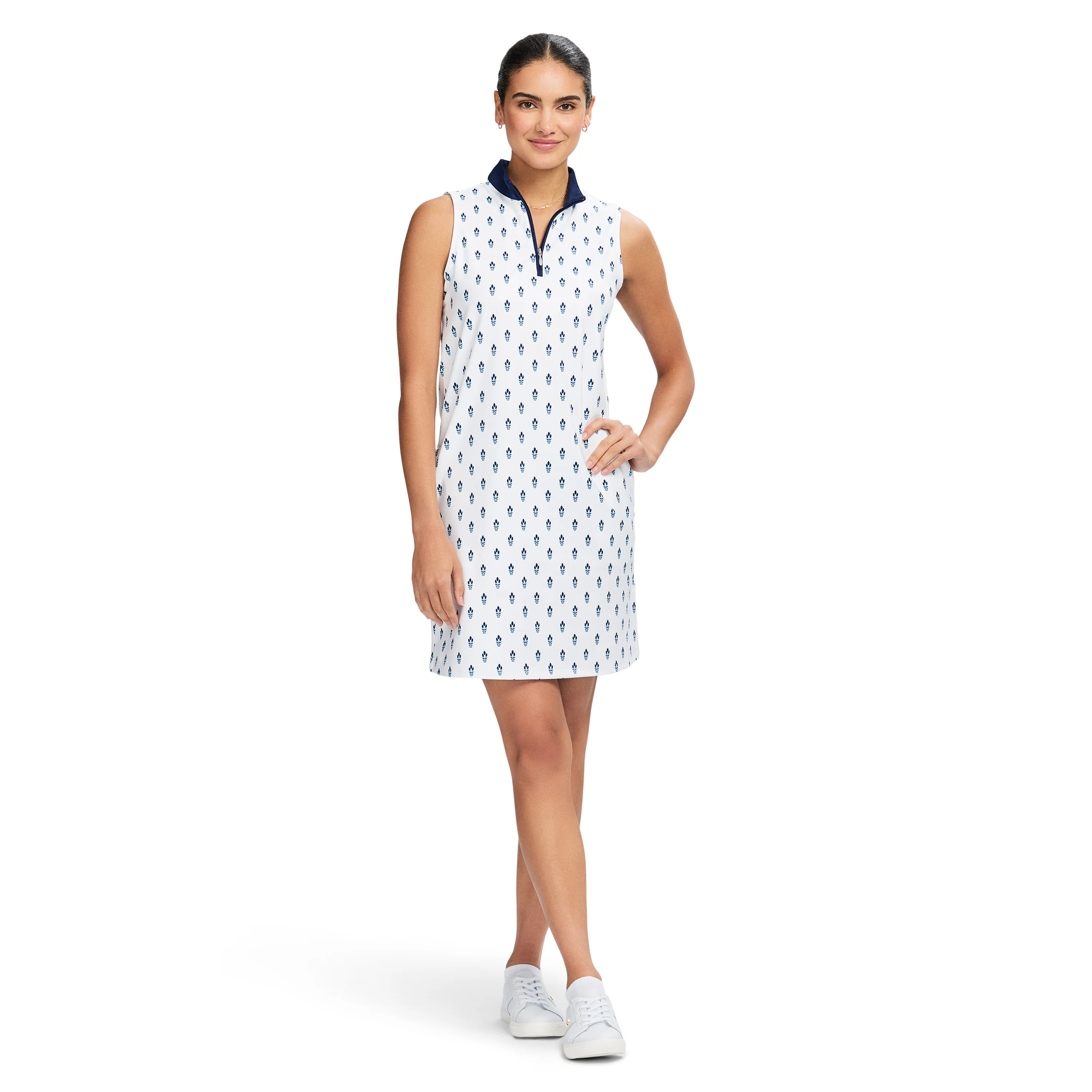 BRIANNA 1/4 ZIP A-LINE DRESS - BRIGHT WHITE - Image 3