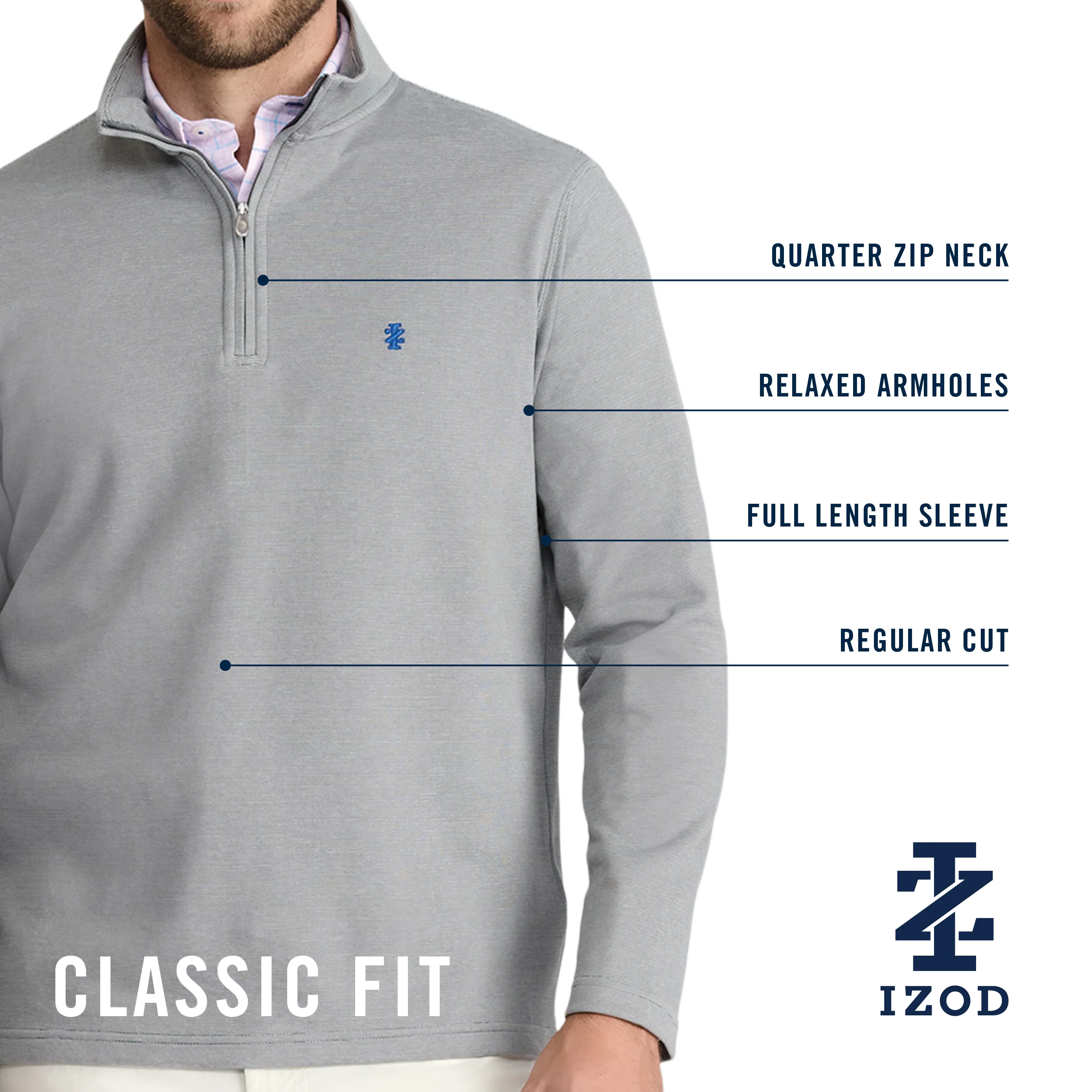 PERFORMANCE COMFORT FEEDER STRIPE 1/4 ZIP - SMOKED PEARL - Image 5