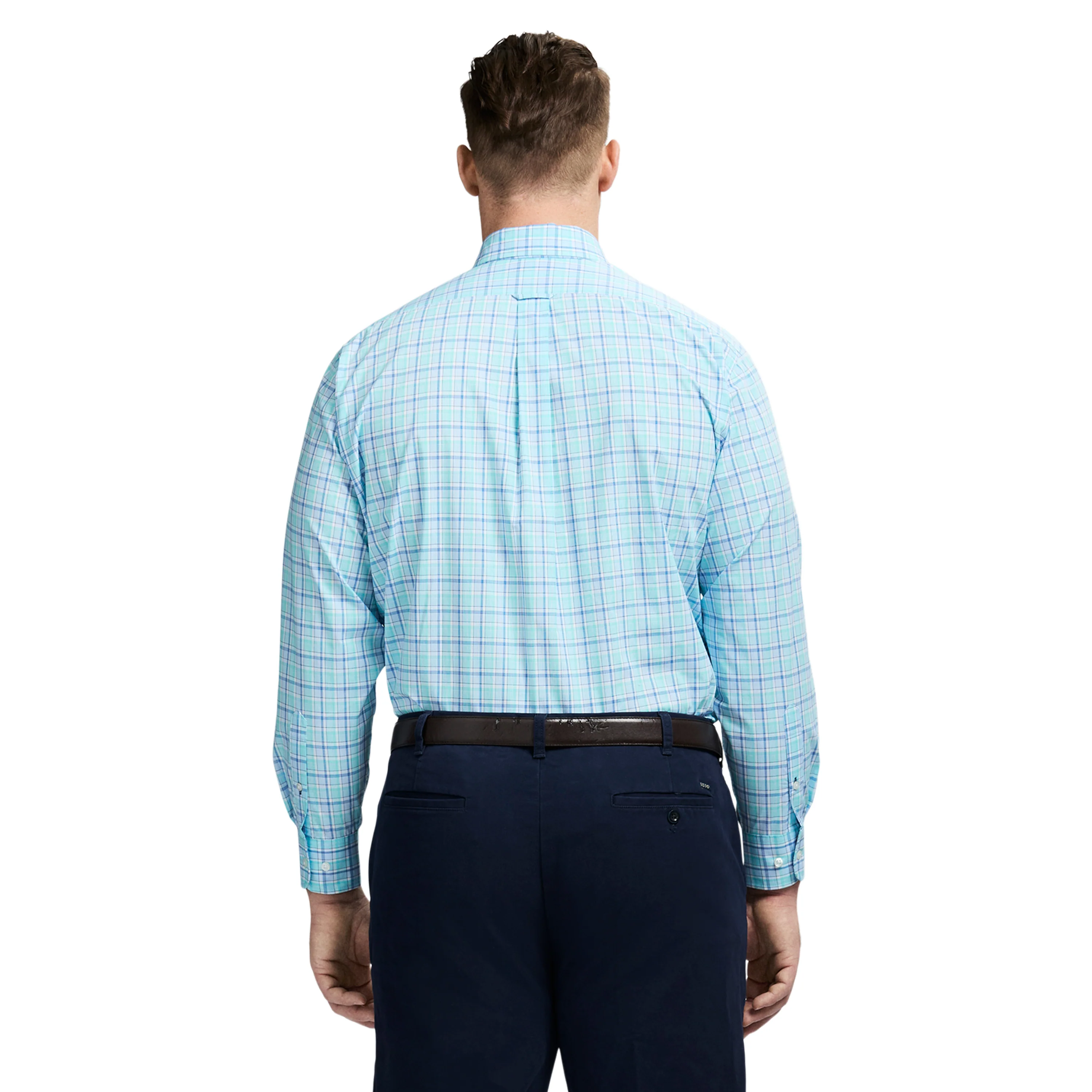 BIG & TALL ALL-OVER STRETCH L/S PLAID BUTTON-DOWN DRESS SHIRT - LIMPET SHELL - Image 3