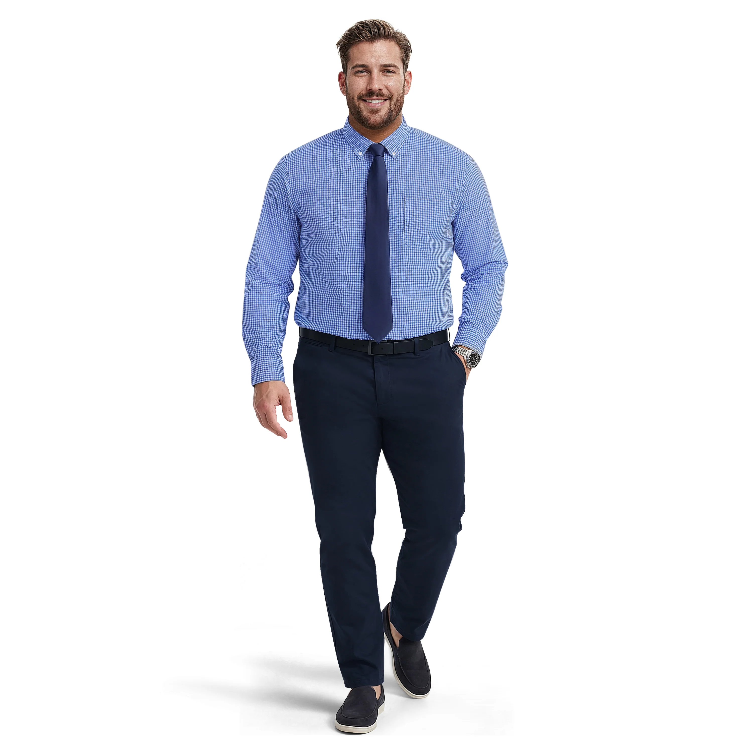 BIG & TALL ALL-OVER STRETCH L/S PLAID BUTTON-DOWN DRESS SHIRT - BLUE BELL - Image 3