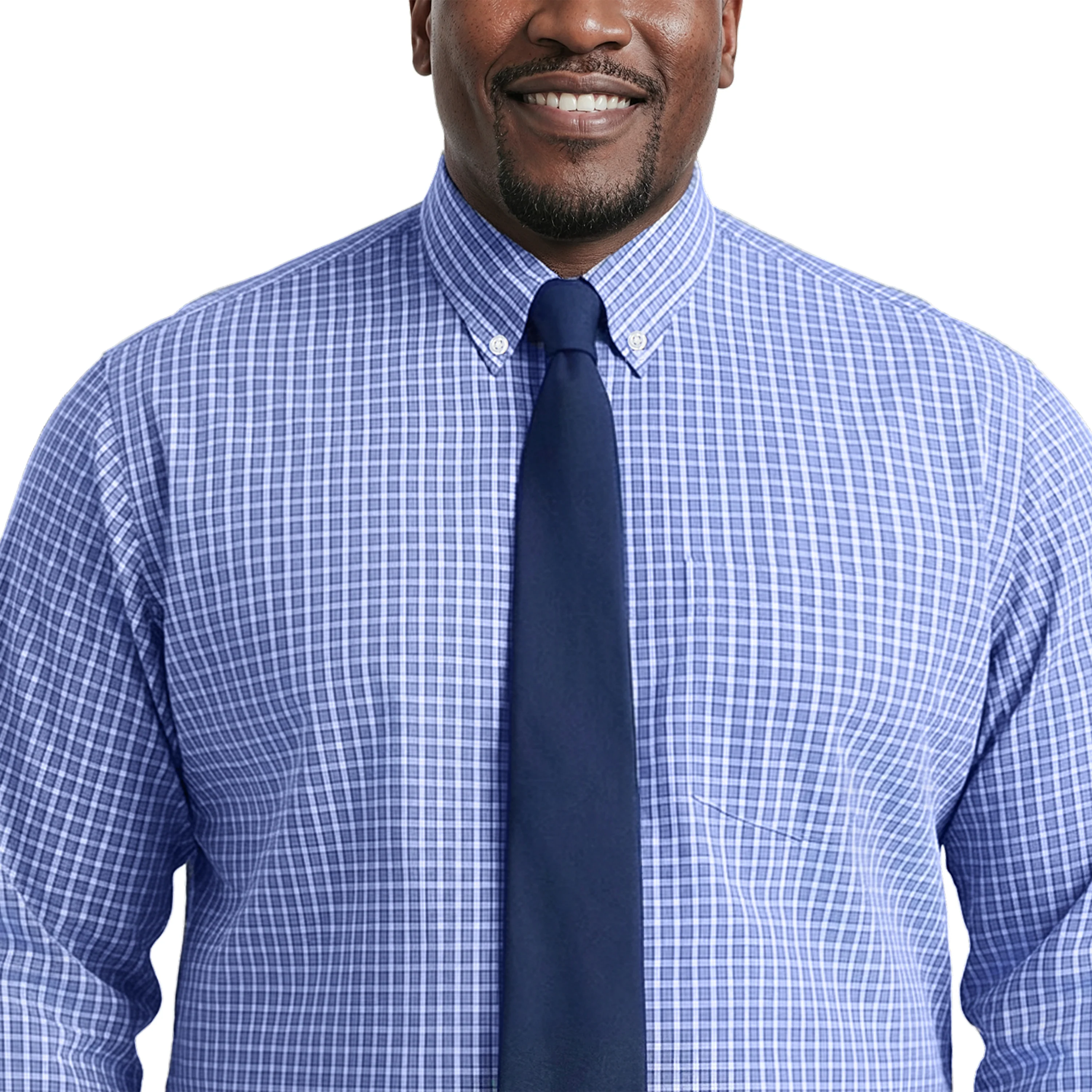 BIG & TALL ALL-OVER STRETCH L/S PLAID BUTTON-DOWN DRESS SHIRT - ULTRAMARINE - Image 4