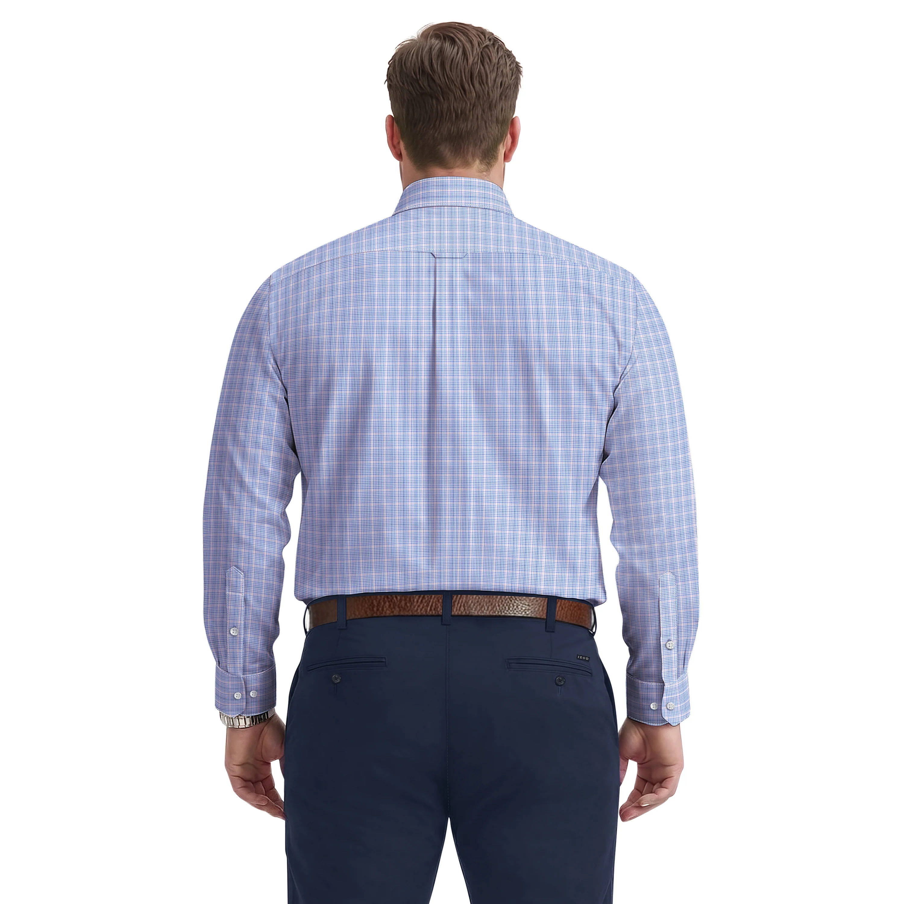 BIG & TALL ALL-OVER STRETCH L/S PLAID BUTTON-DOWN DRESS SHIRT - ULTRAMARINE - Image 5
