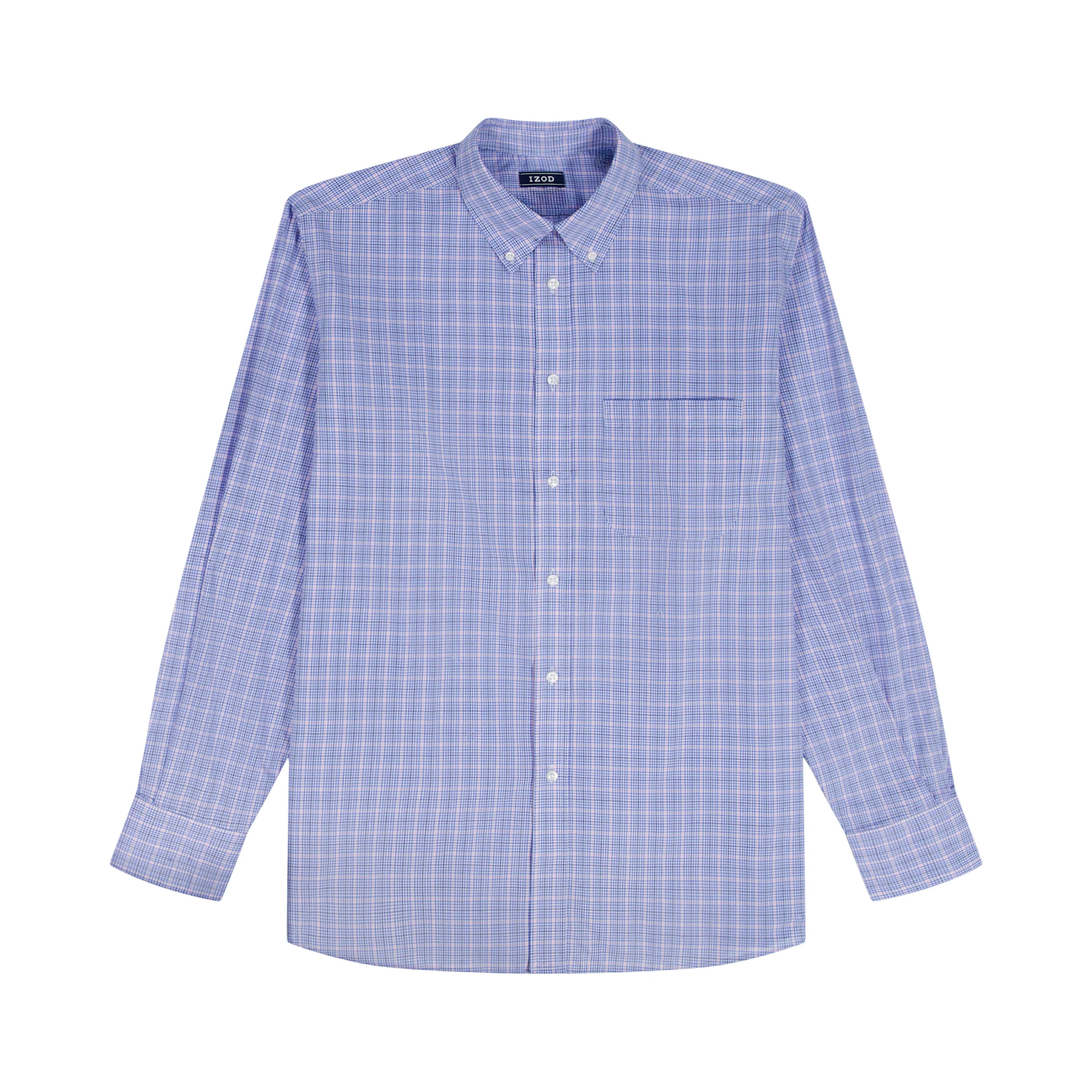 BIG & TALL ALL-OVER STRETCH L/S PLAID BUTTON-DOWN DRESS SHIRT - ULTRAMARINE - Image 6
