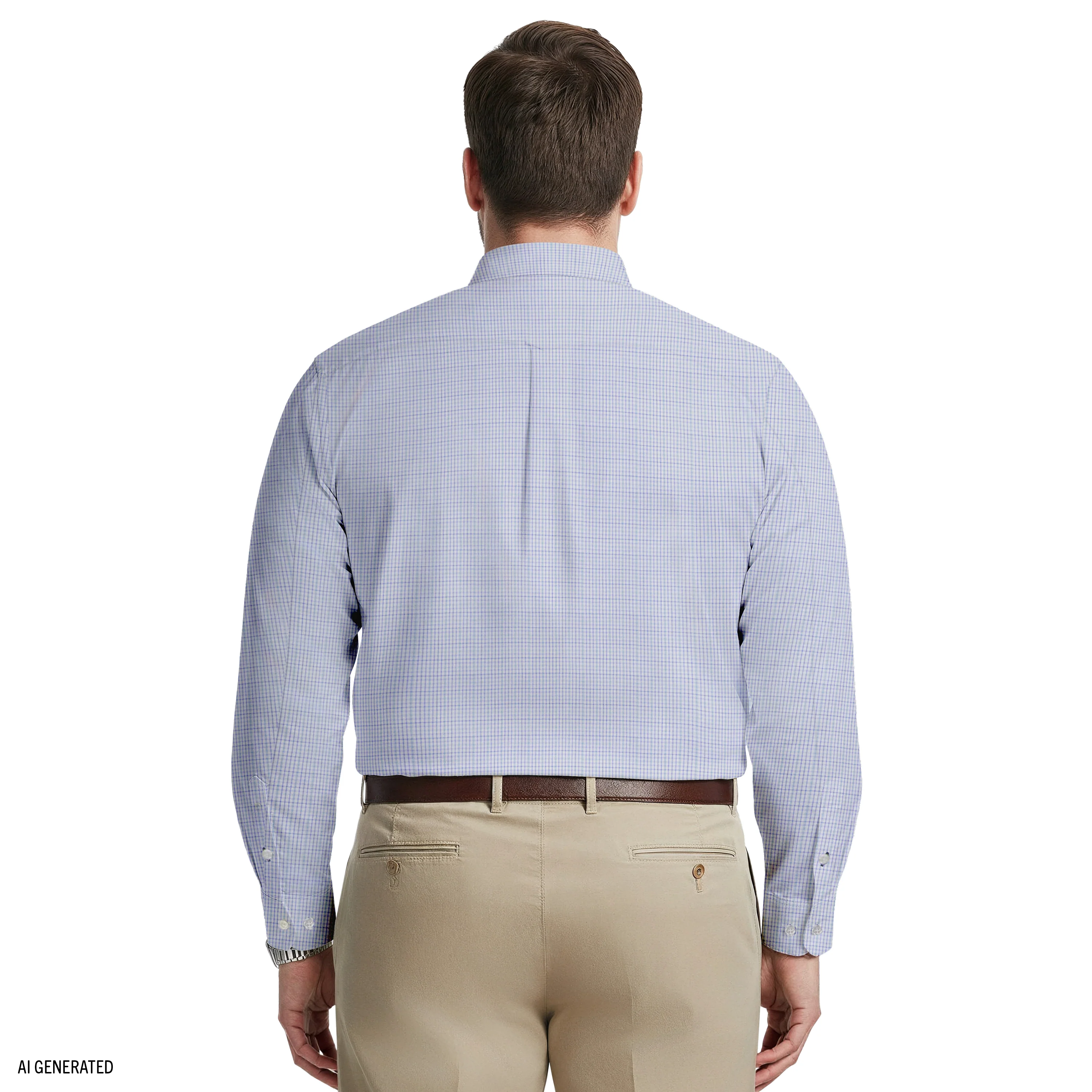 BIG & TALL ALL-OVER STRETCH L/S PLAID BUTTON-DOWN DRESS SHIRT - PAGODA BLUE - Image 5
