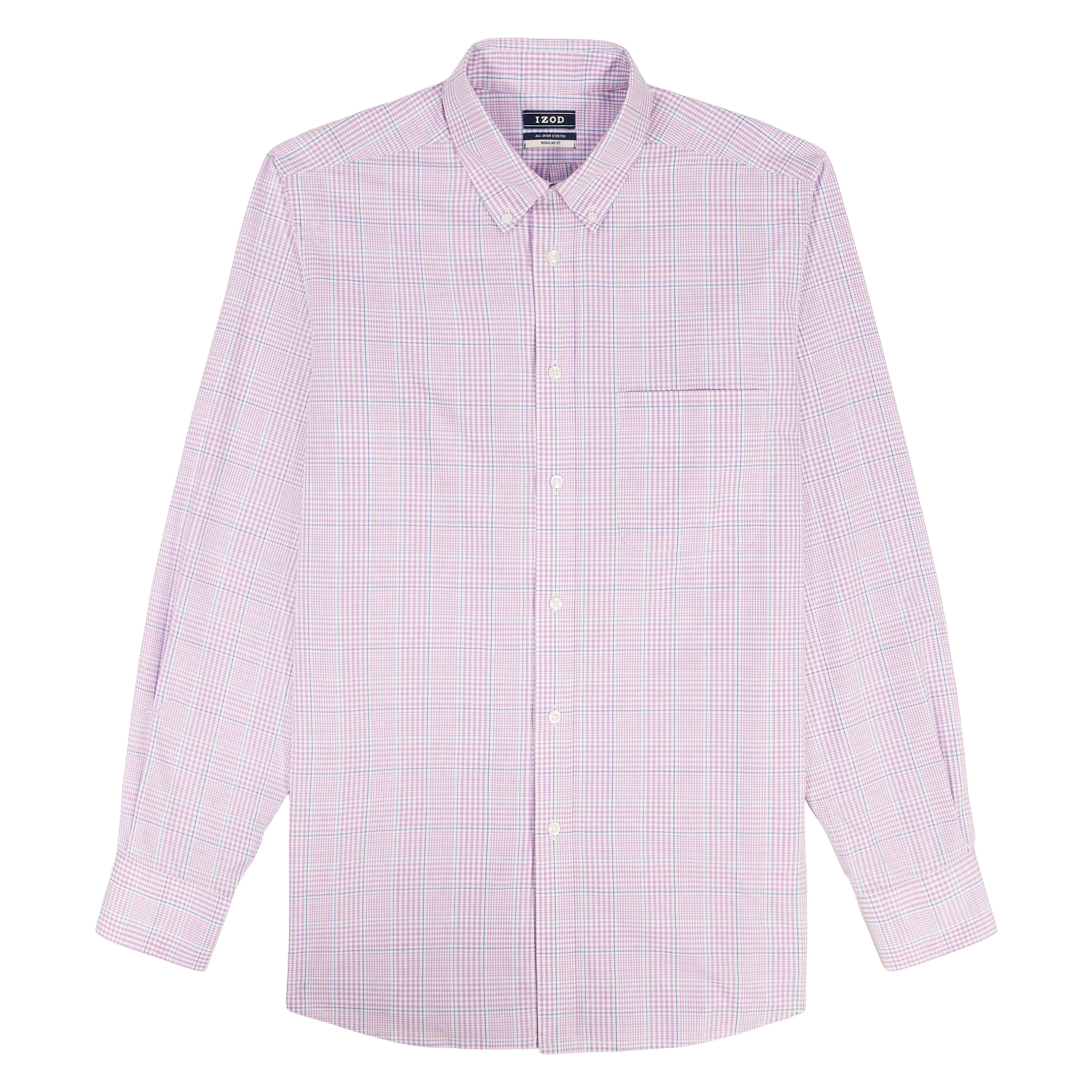 BIG & TALL ALL-OVER STRETCH L/S PLAID BUTTON-DOWN DRESS SHIRT - SHEER LILAC - Image 5
