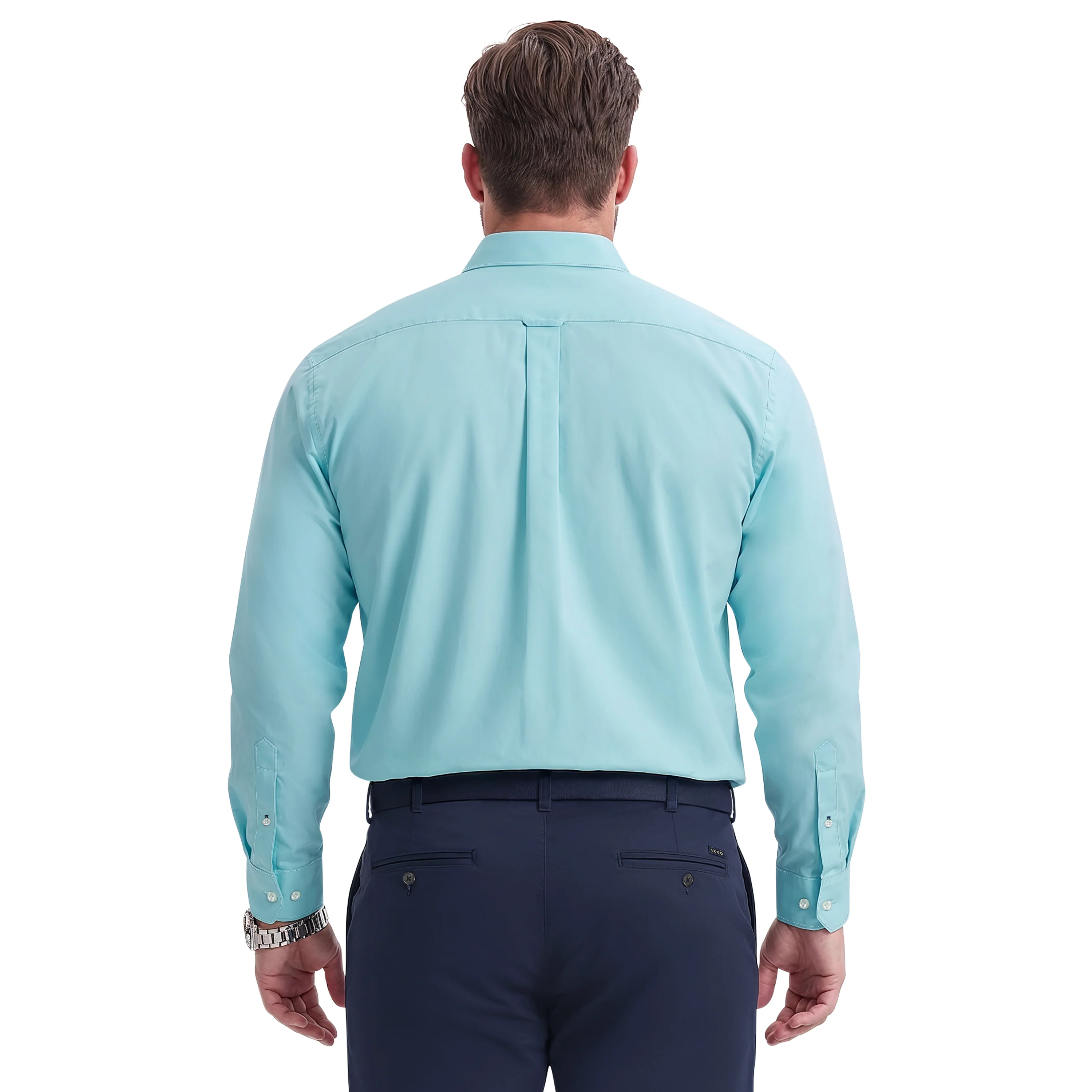 BIG & TALL ALL-OVER STRETCH L/S BUTTON-DOWN DRESS SHIRT - LIMPET SHELL - Image 4