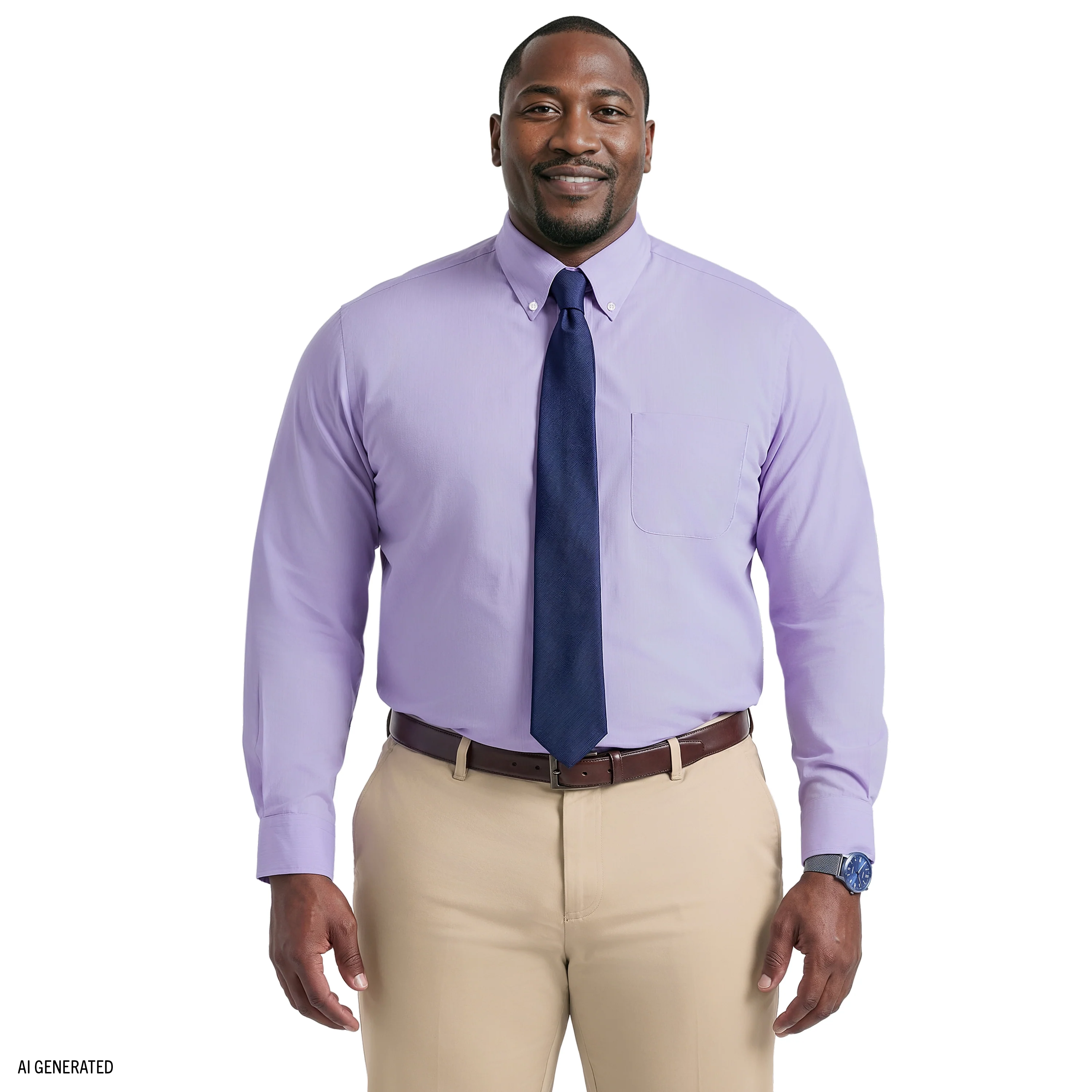 BIG & TALL ALL-OVER STRETCH L/S STRIPED BUTTON-DOWN DRESS SHIRT - DAHLIA PURPLE - Image 2