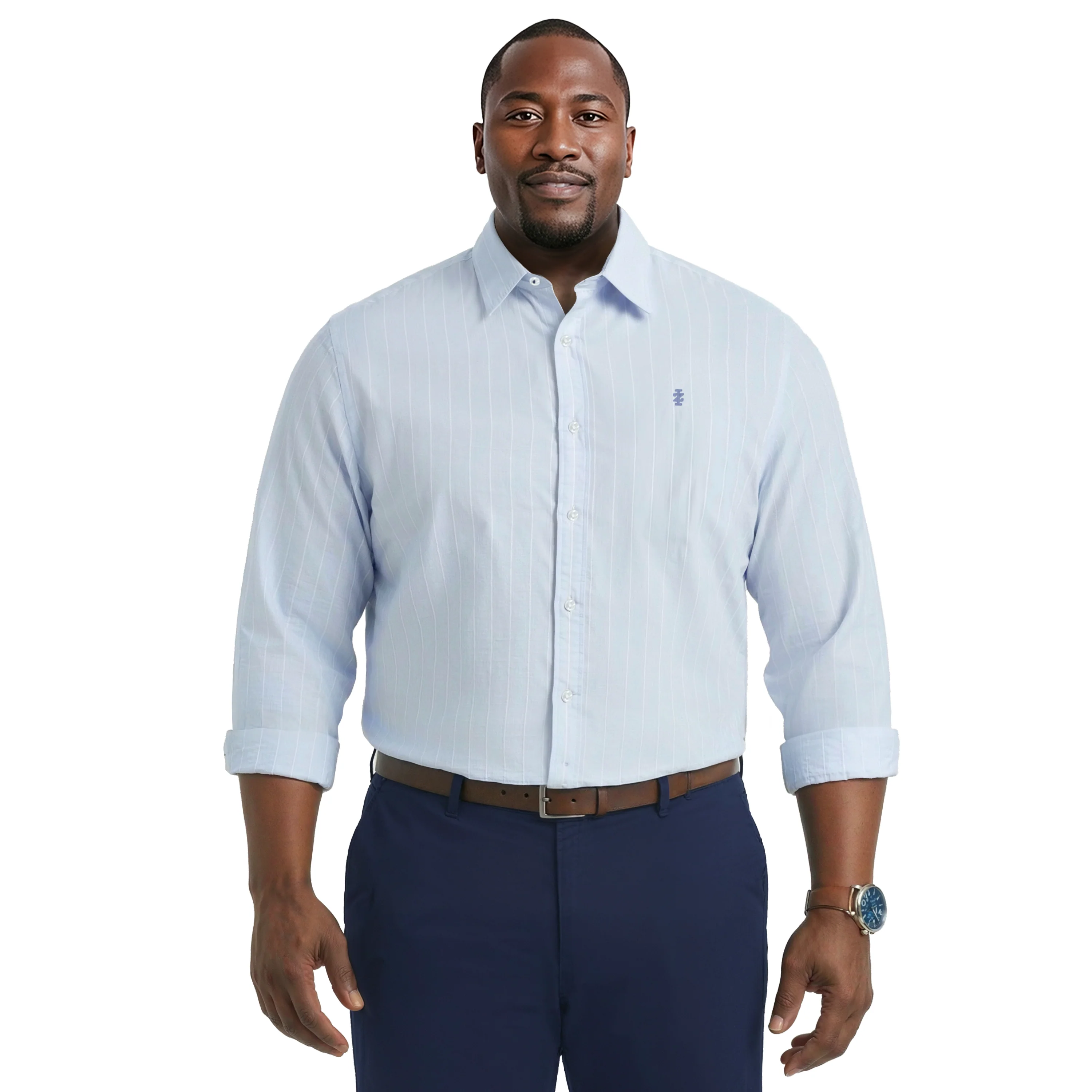 BIG & TALL LUXURY SPORT L/S BUTTON-DOWN SHIRT - CHAMBRAY BLUE
