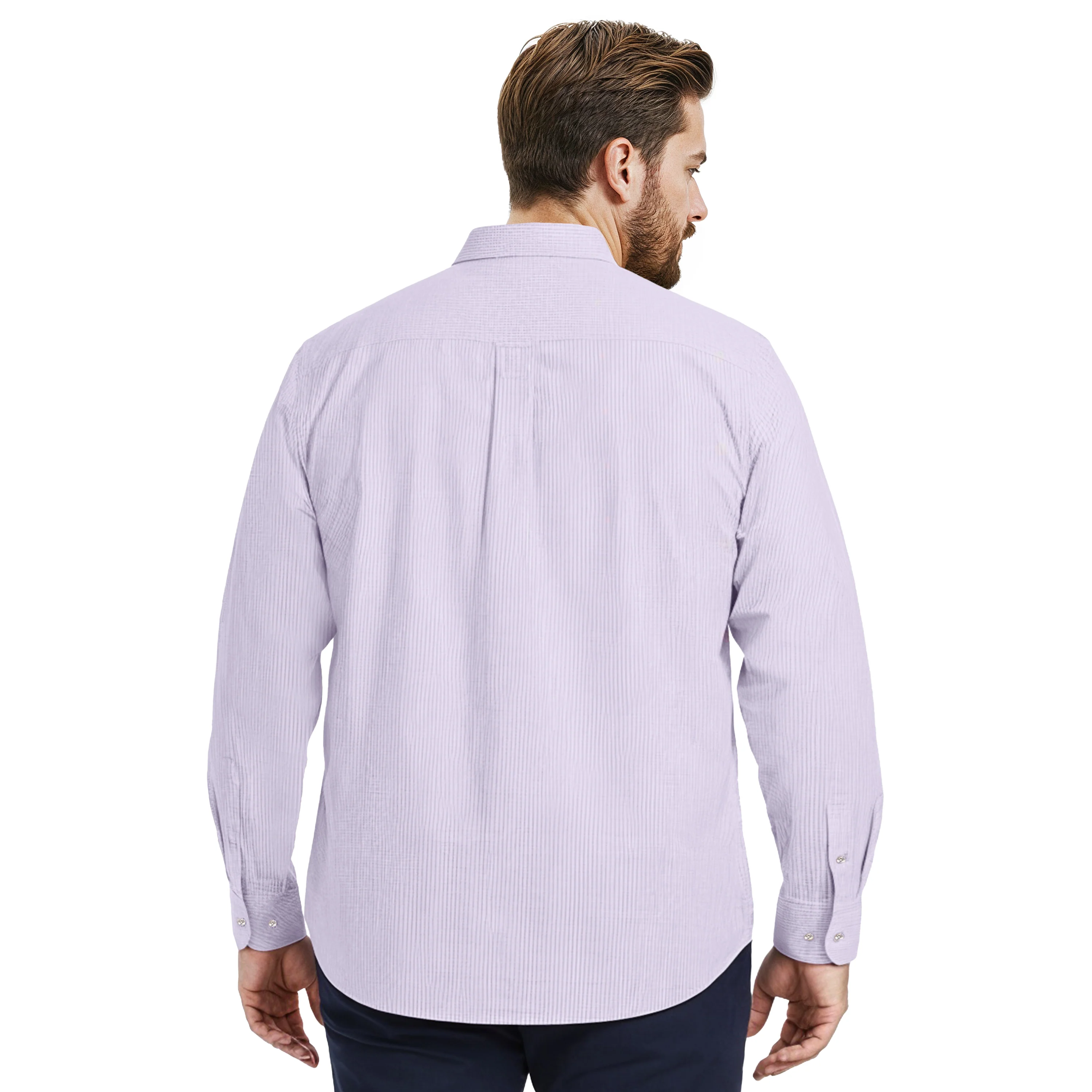 BIG & TALL LUXURY SPORT L/S STRIPED SHIRT - PASTEL LILAC - Image 3