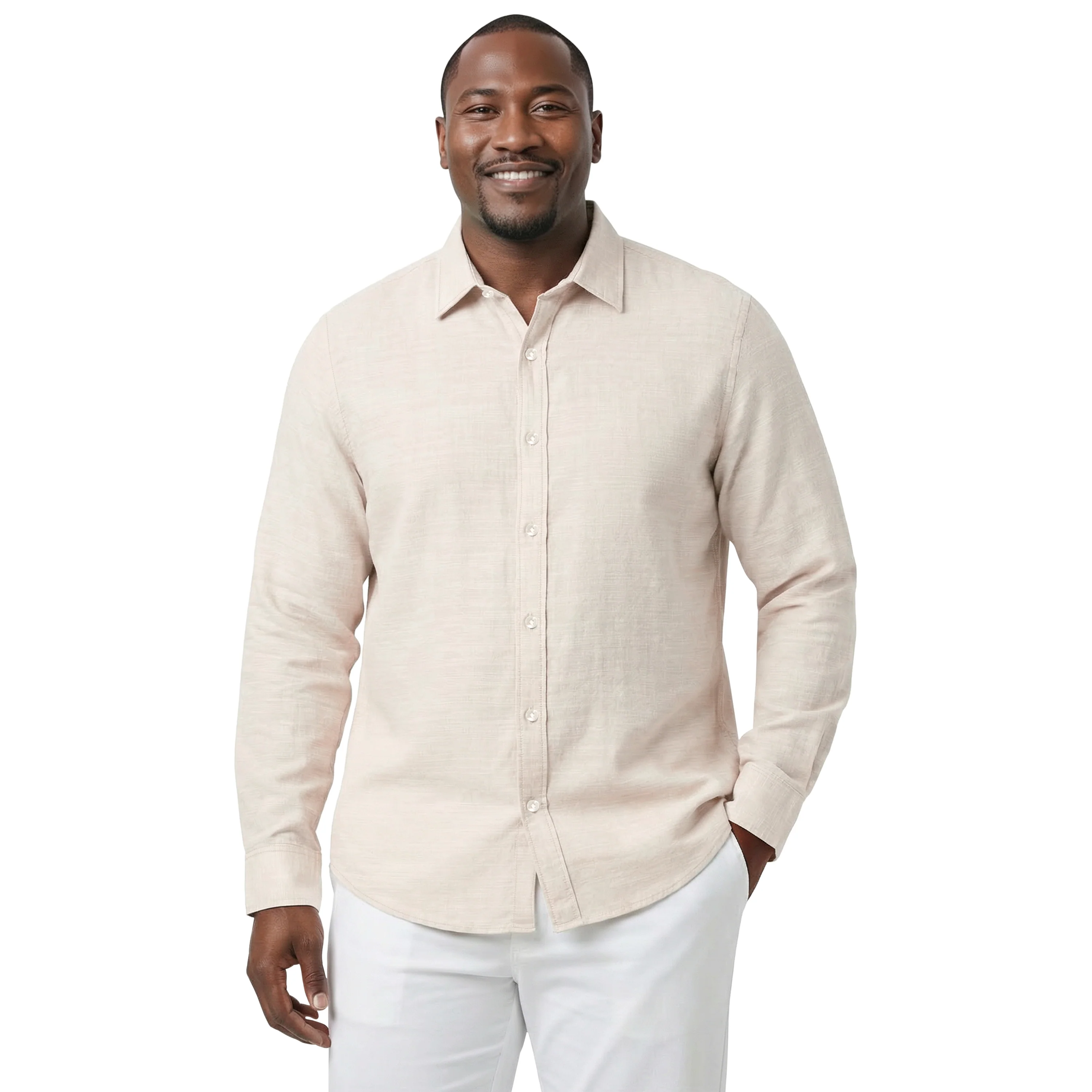 BIG & TALL LUXURY SPORT L/S BUTTON-DOWN SHIRT - CROCKERY