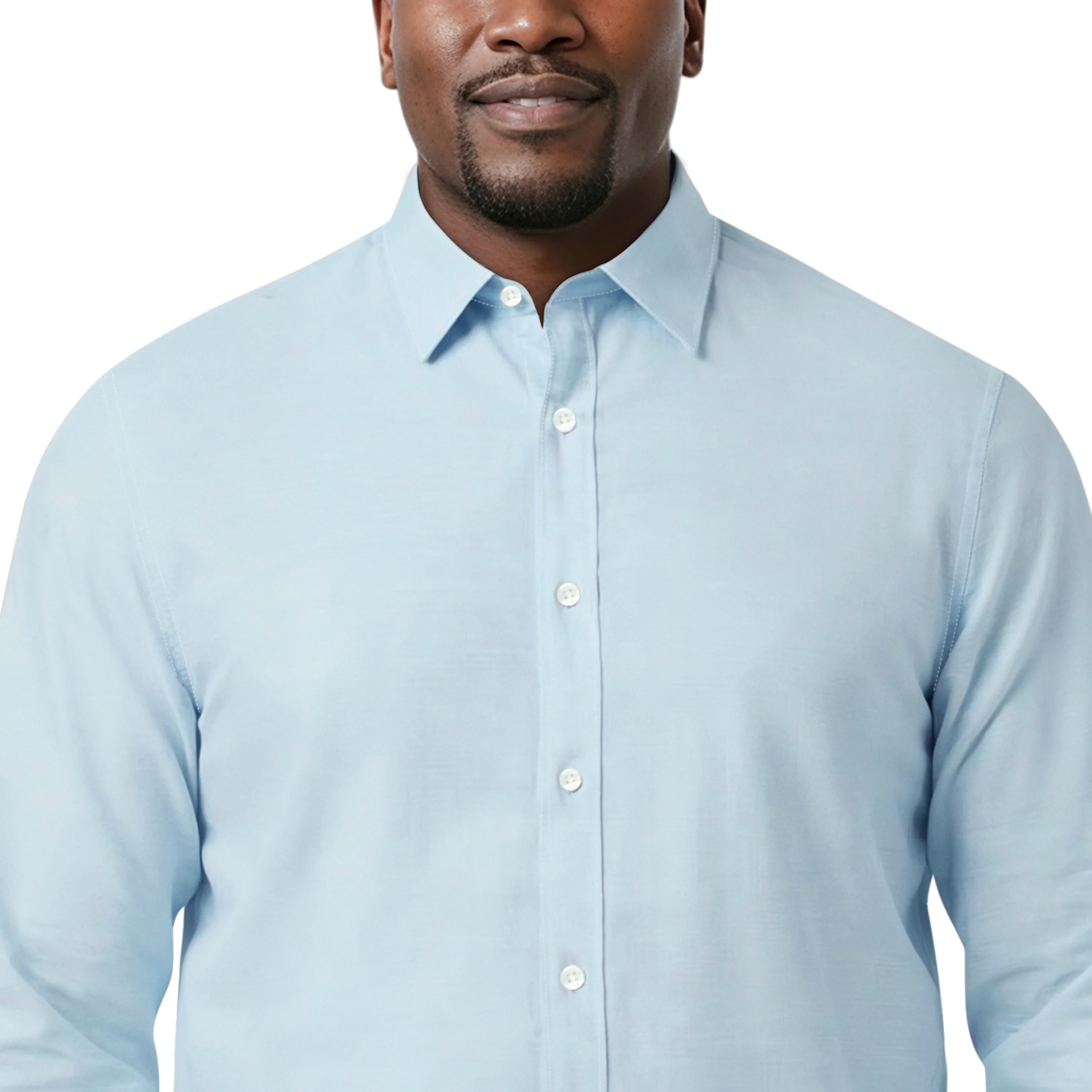 BIG & TALL LUXURY SPORT L/S BUTTON-DOWN SHIRT - MILKY BLUE - Image 3