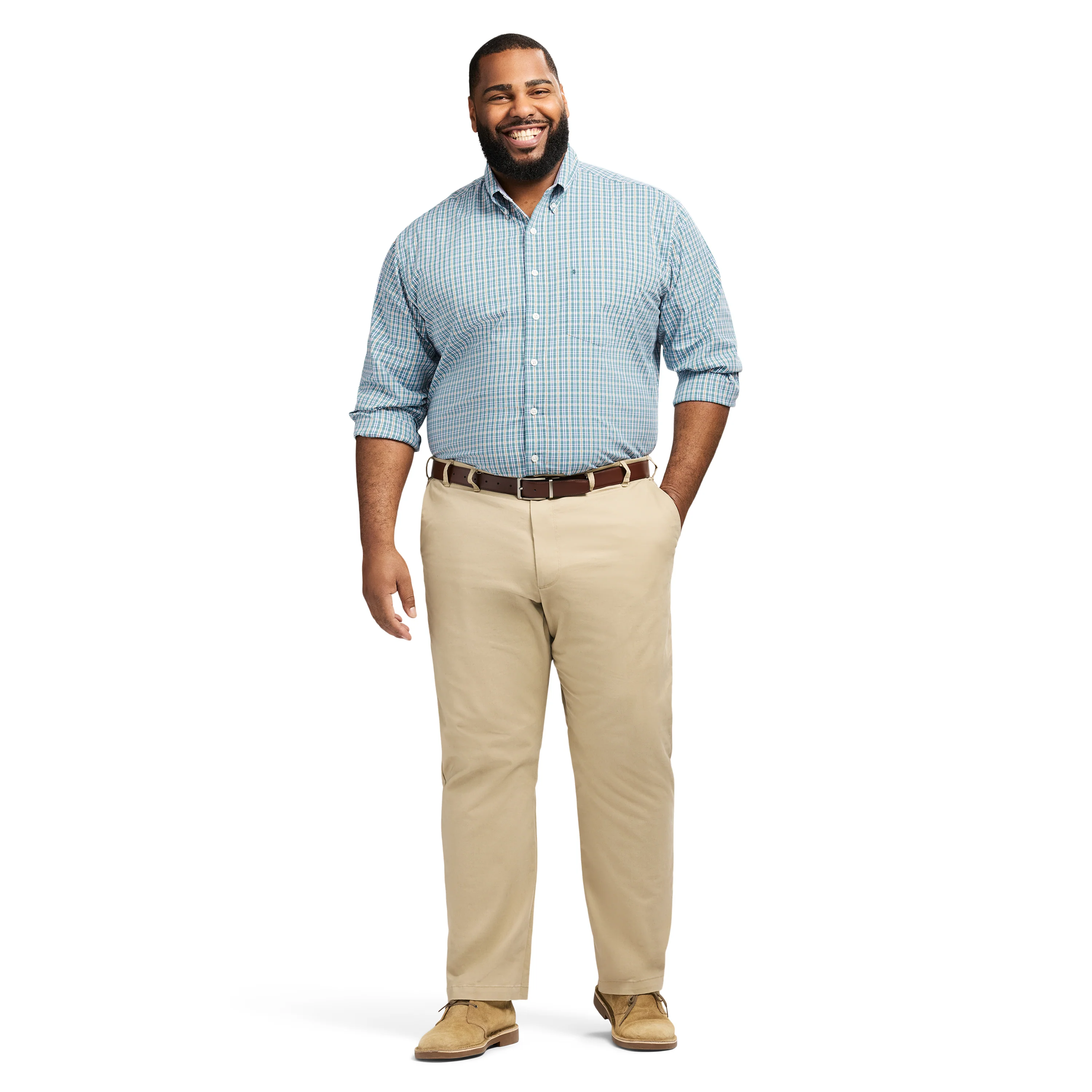 BIG & TALL PERFORMANCE COMFORT L/S PLAID BUTTON-DOWN SHIRT - LARKSPUR - Image 3