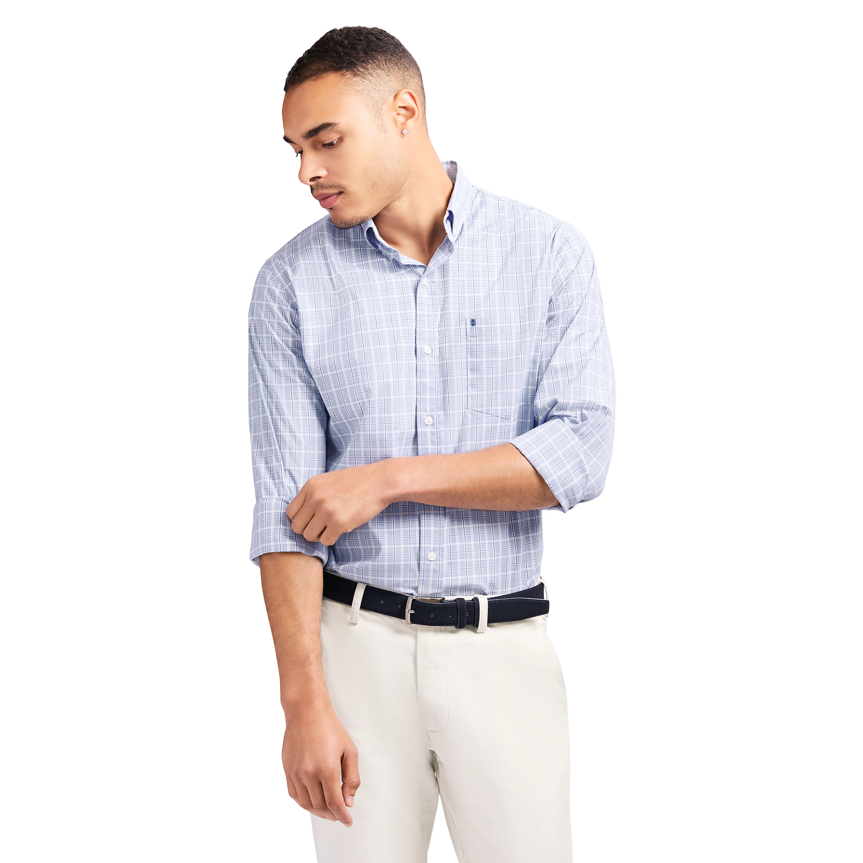 PERFORMANCE COMFORT L/S PLAID BUTTON-DOWN SHIRT - CHAMBRAY BLUE - Image 4