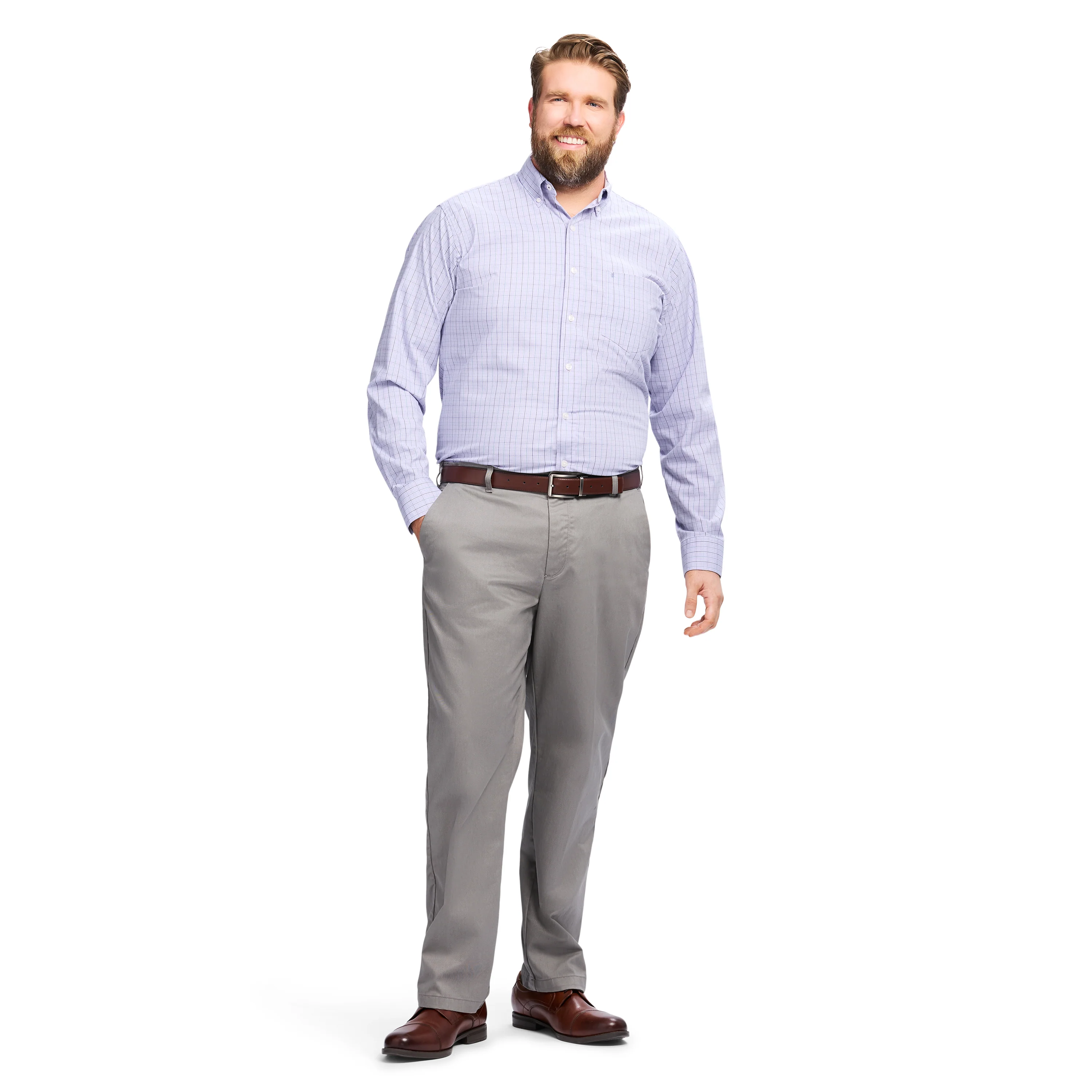 BIG & TALL PERFORMANCE COMFORT L/S PLAID BUTTON-DOWN SHIRT - PASTEL LILAC - Image 2