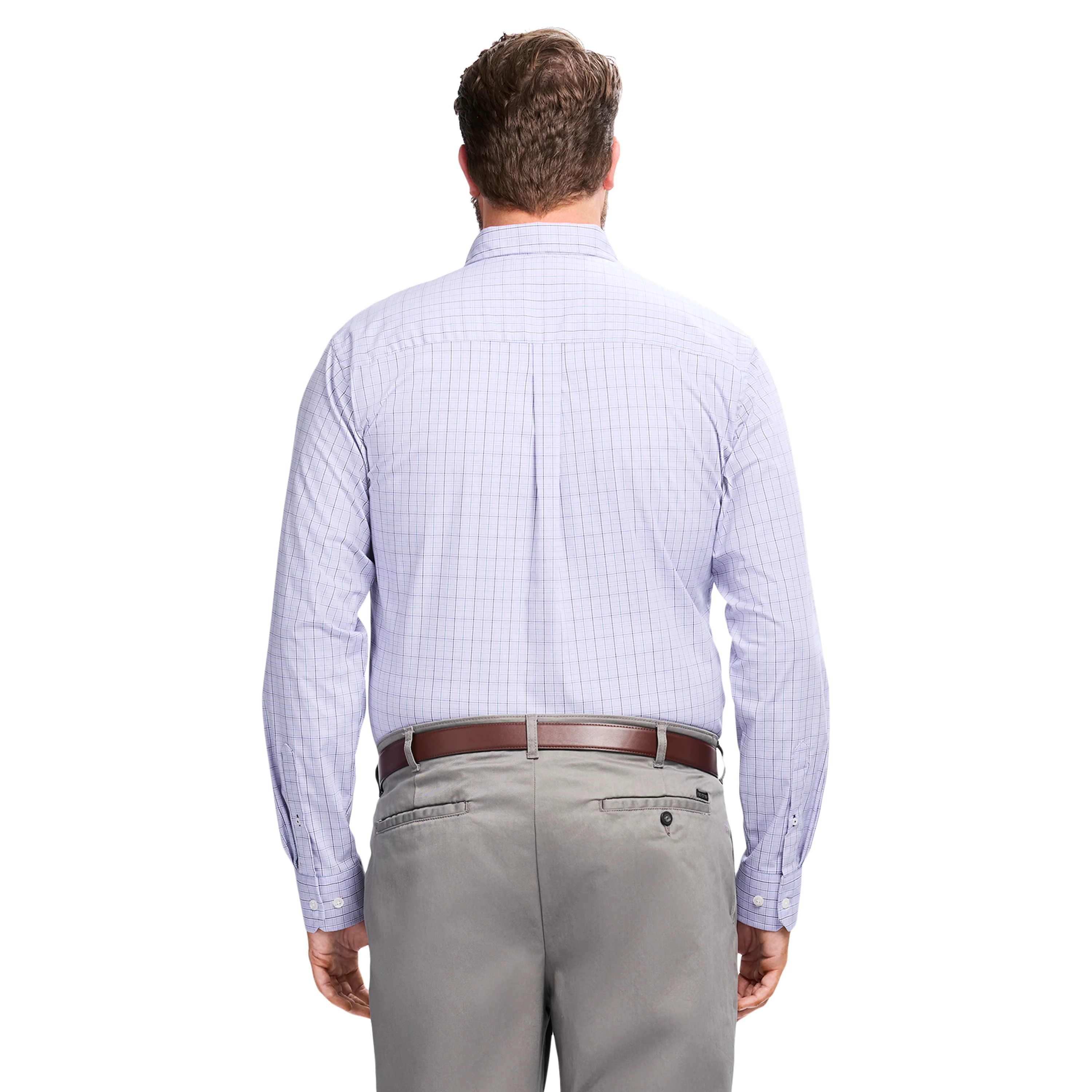 BIG & TALL PERFORMANCE COMFORT L/S PLAID BUTTON-DOWN SHIRT - PASTEL LILAC - Image 3