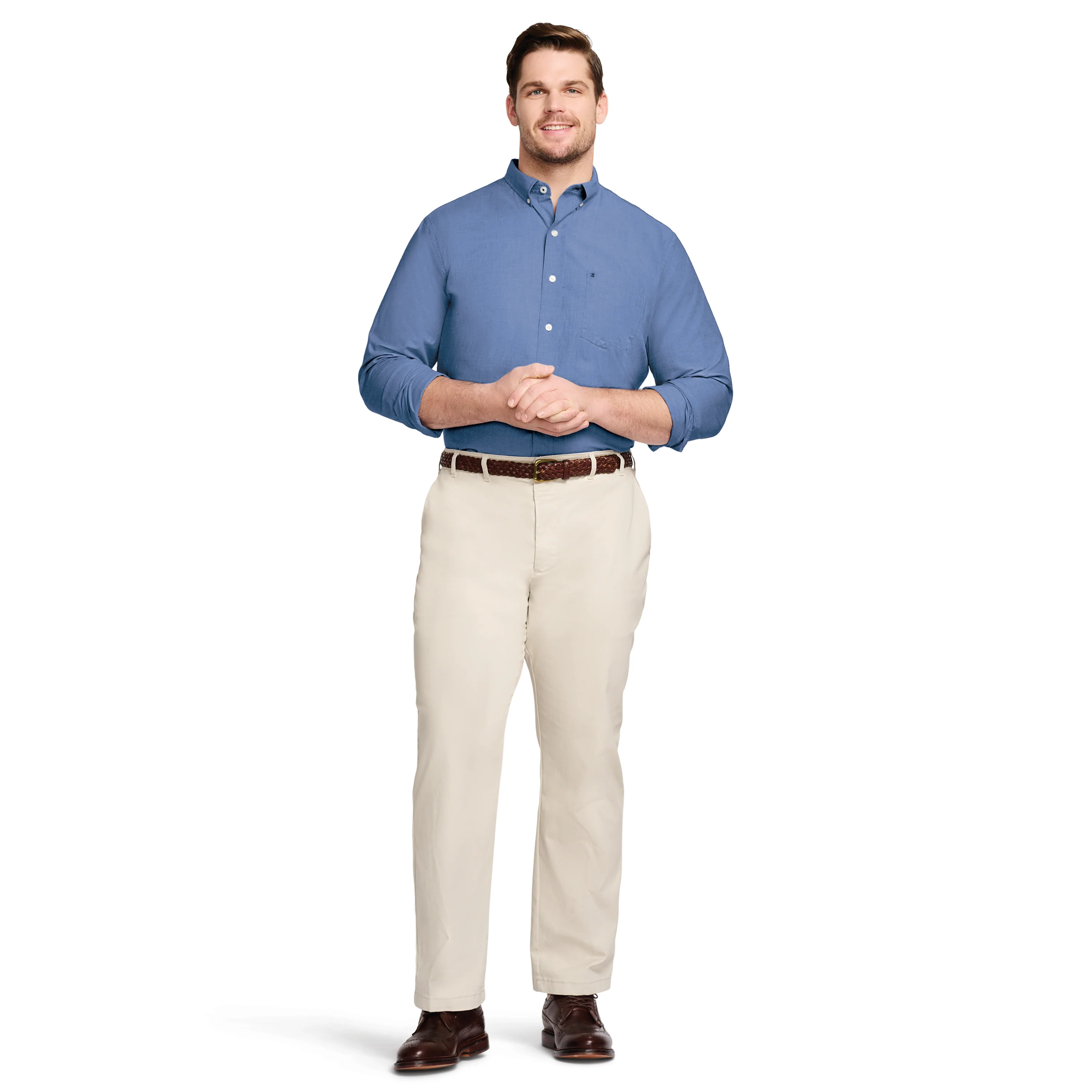 BIG & TALL PERFORMANCE COMFORT L/S BUTTON-DOWN SHIRT - ESTATE BLUE - Image 3