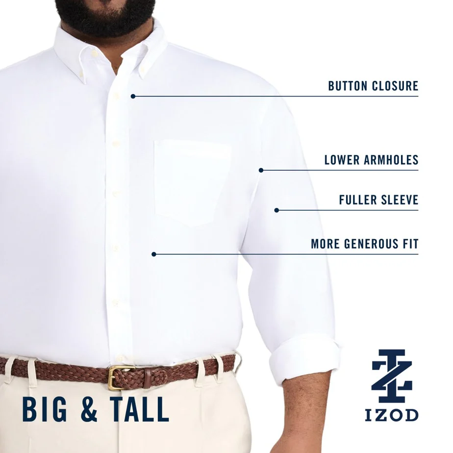 BIG & TALL PERFORMANCE COMFORT L/S BUTTON-DOWN SHIRT - ESTATE BLUE - Image 5