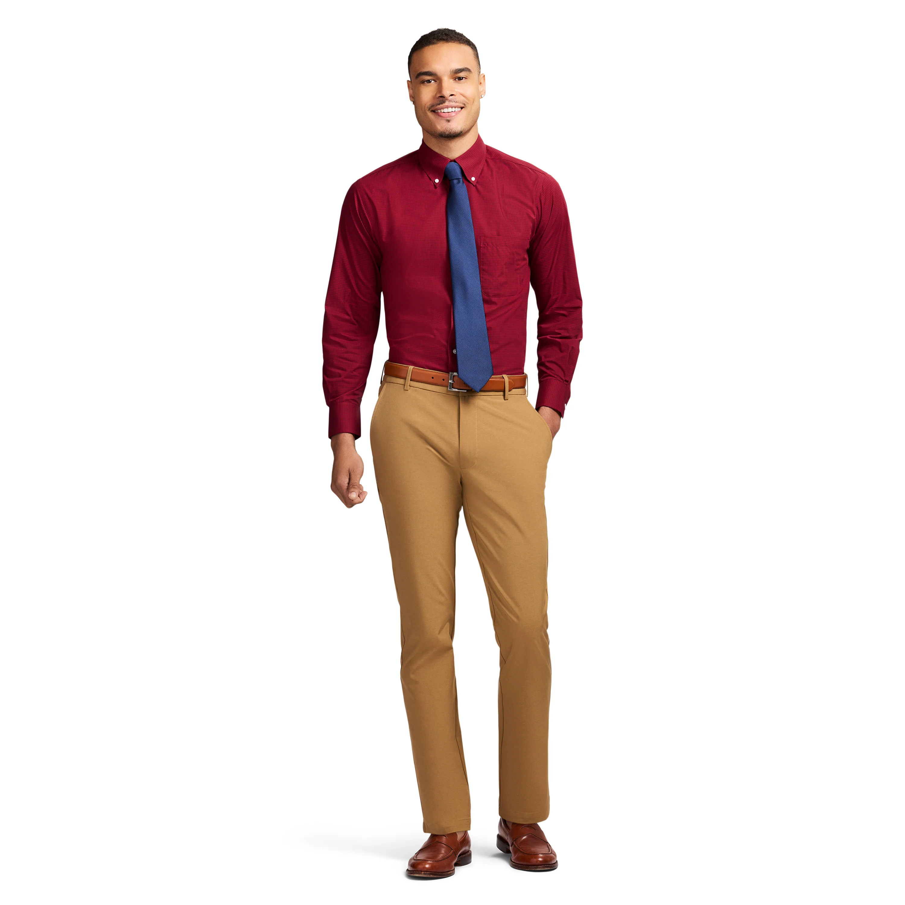 ALL-OVER STRETCH L/S PLAID BUTTON-DOWN DRESS SHIRT - BIKING RED - Image 3