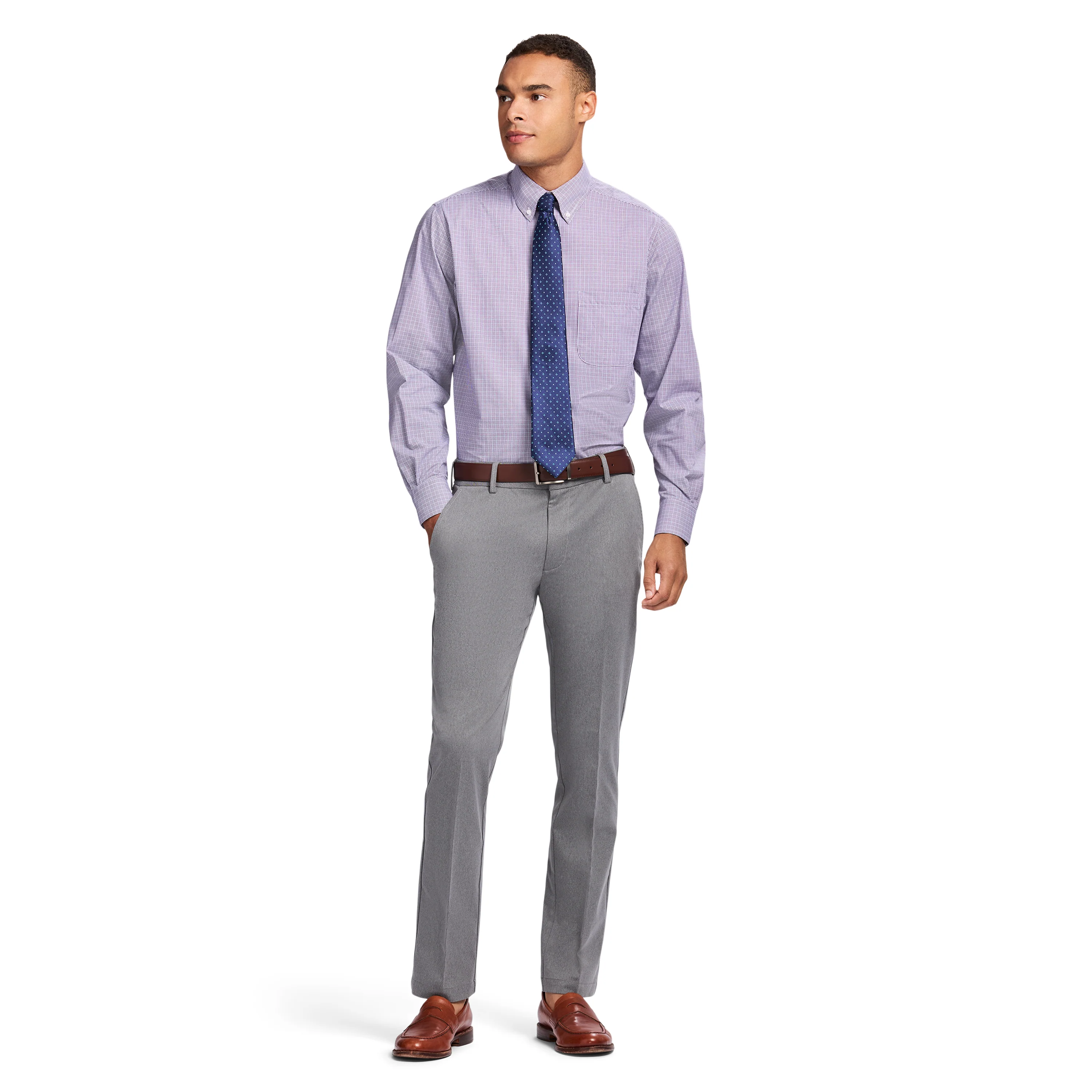 ALL-OVER STRETCH L/S PLAID BUTTON-DOWN DRESS SHIRT - IMPERIAL PURPLE - Image 3