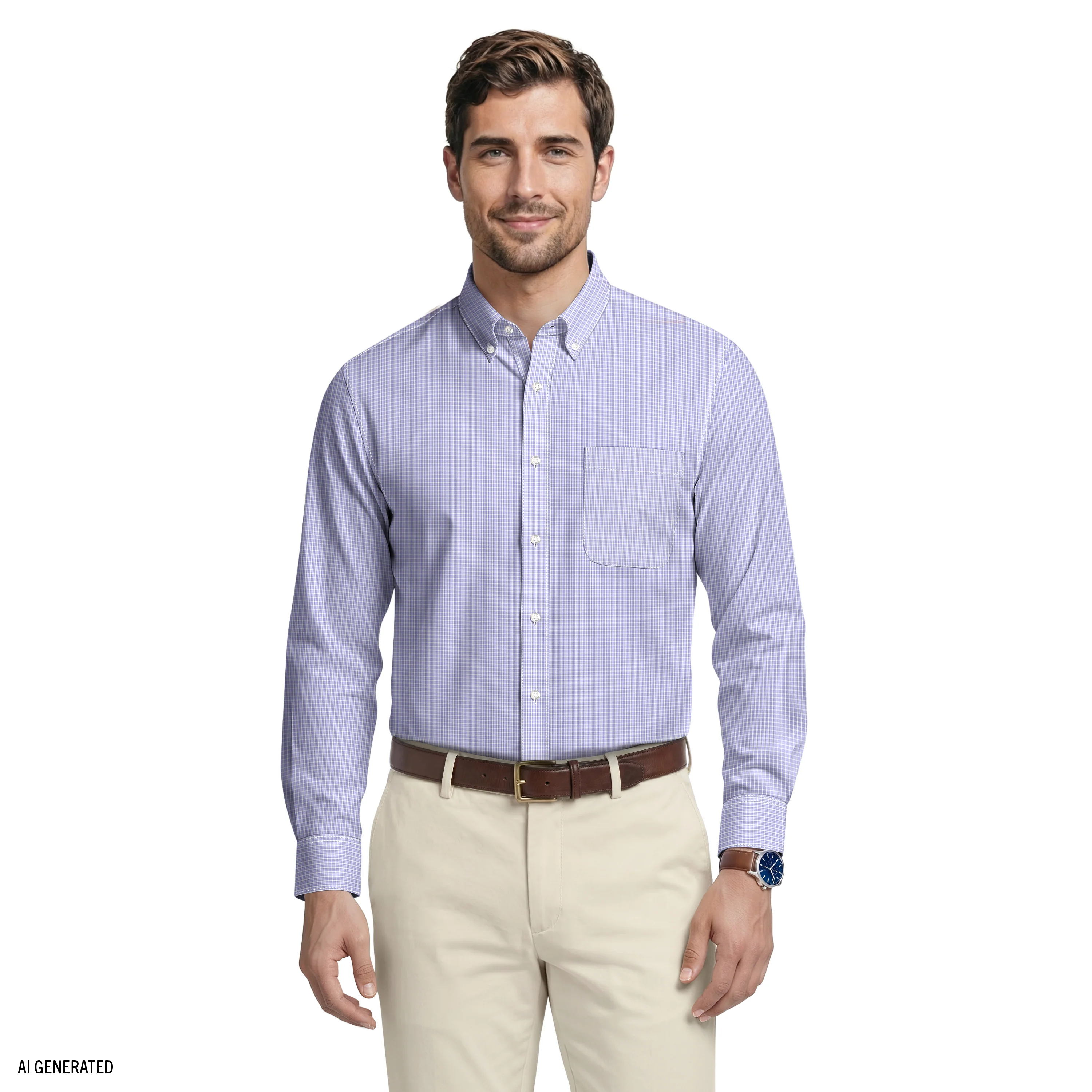 ALL-OVER STRETCH L/S PLAID BUTTON-DOWN DRESS SHIRT - DAHLIA PURPLE - Image 2