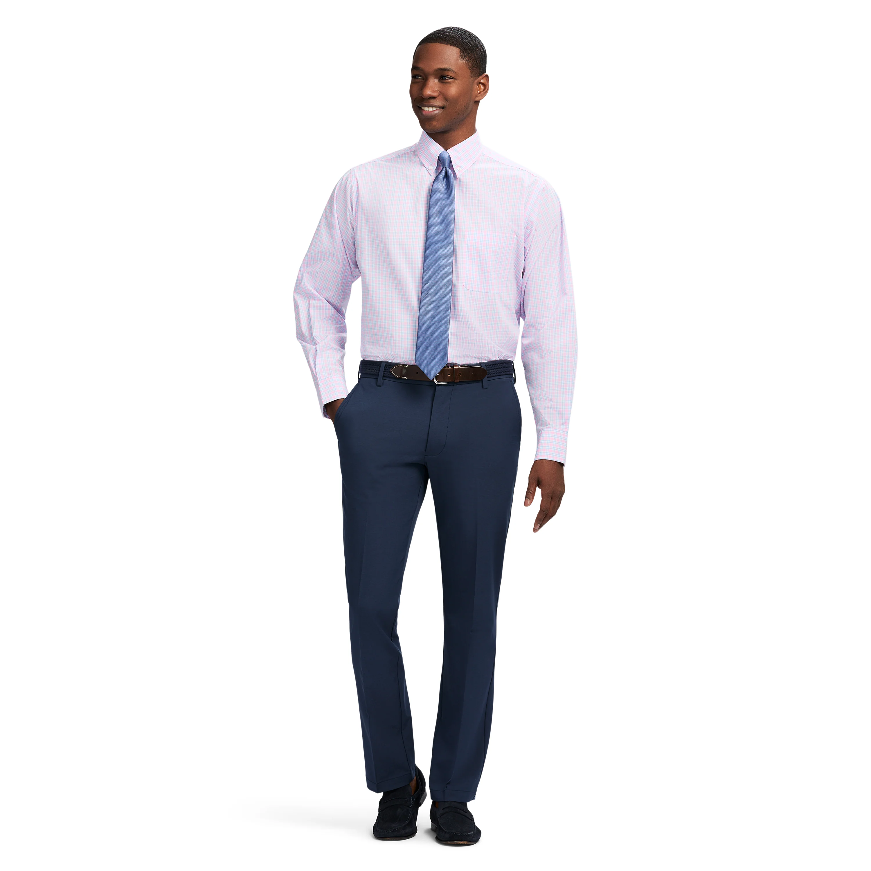 ALL-OVER STRETCH L/S PLAID BUTTON-DOWN DRESS SHIRT - LILAC SACHET - Image 4