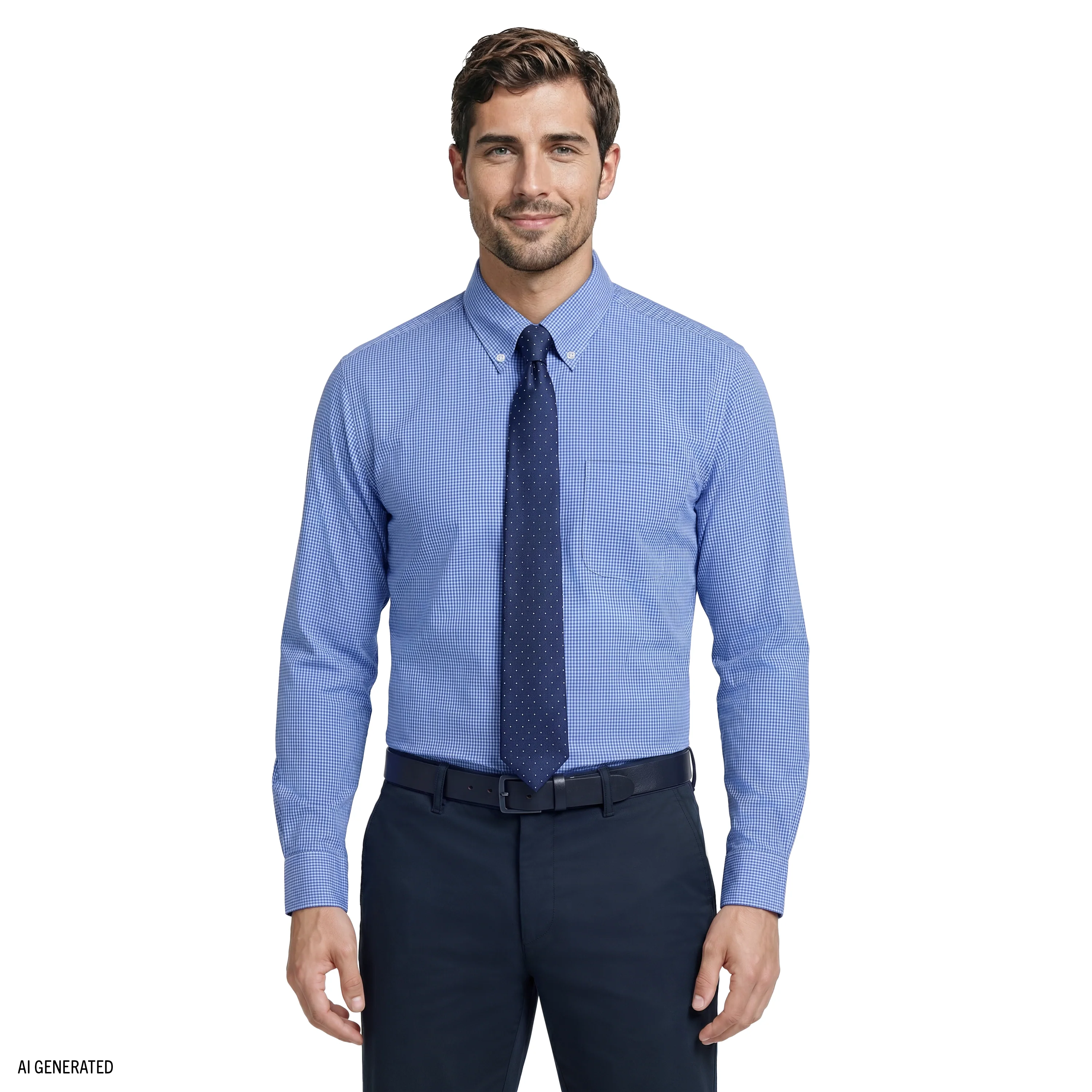 ALL-OVER STRETCH L/S PLAID BUTTON-DOWN DRESS SHIRT - BLUE BELL - Image 2