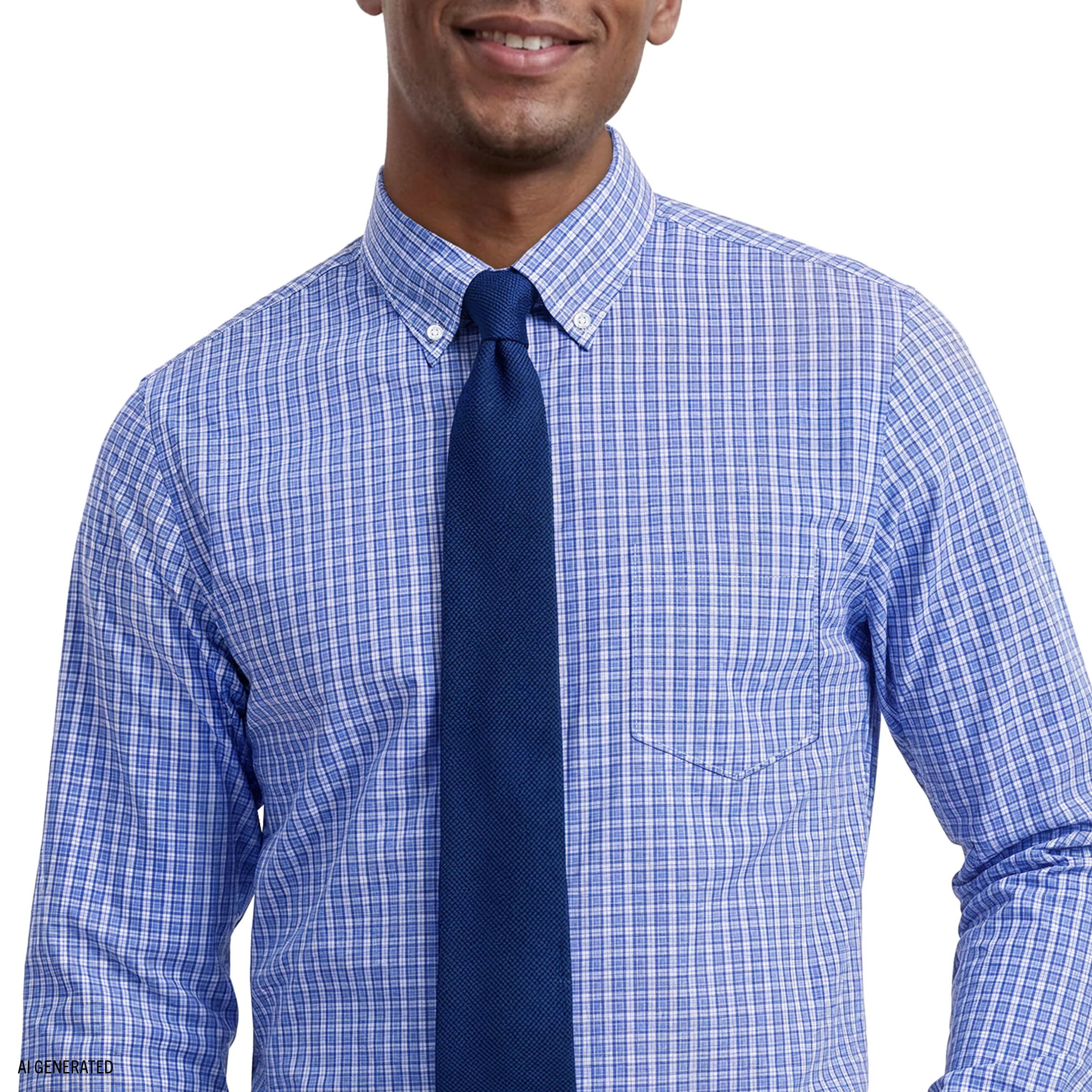 ALL-OVER STRETCH L/S PLAID BUTTON-DOWN DRESS SHIRT - ULTRAMARINE - Image 4