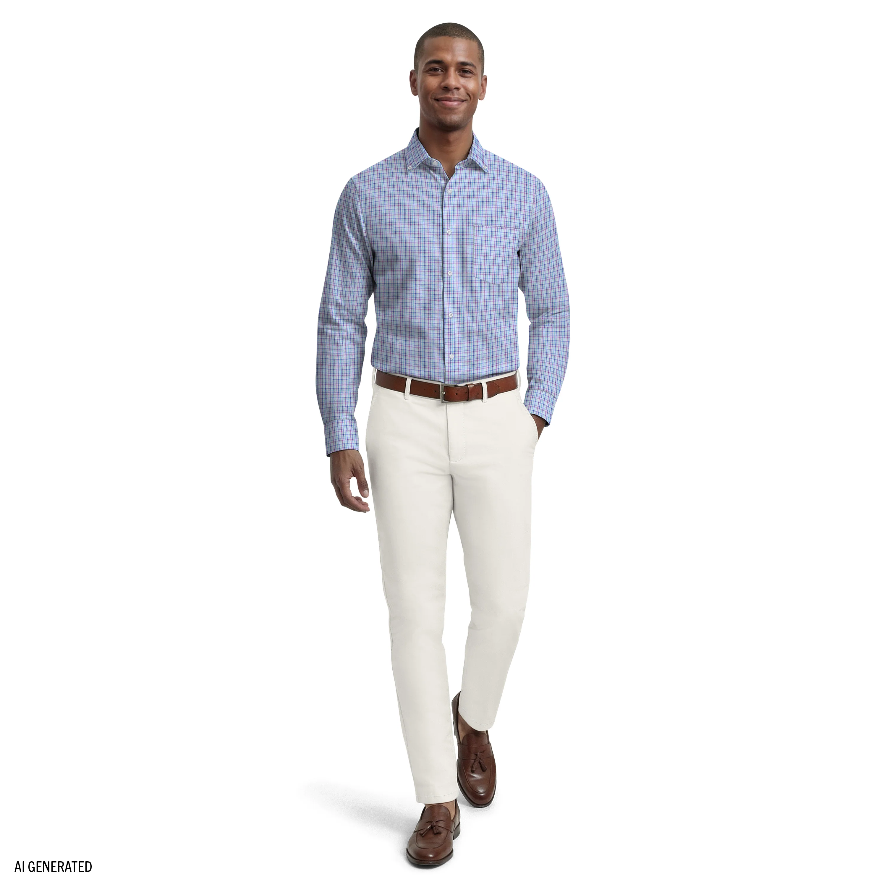 ALL-OVER STRETCH L/S PLAID BUTTON-DOWN DRESS SHIRT - ULTRAMARINE - Image 3