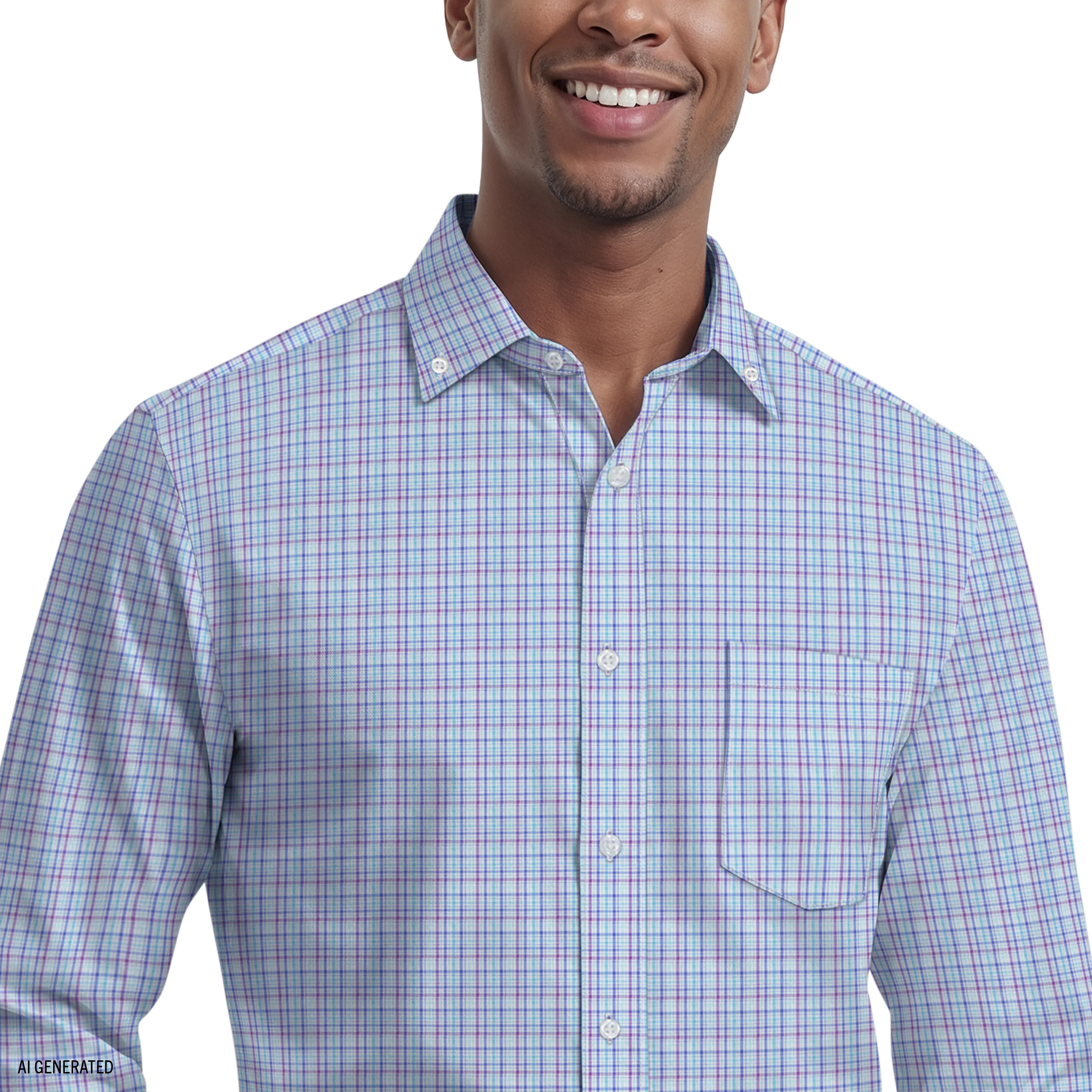 ALL-OVER STRETCH L/S PLAID BUTTON-DOWN DRESS SHIRT - ULTRAMARINE - Image 4
