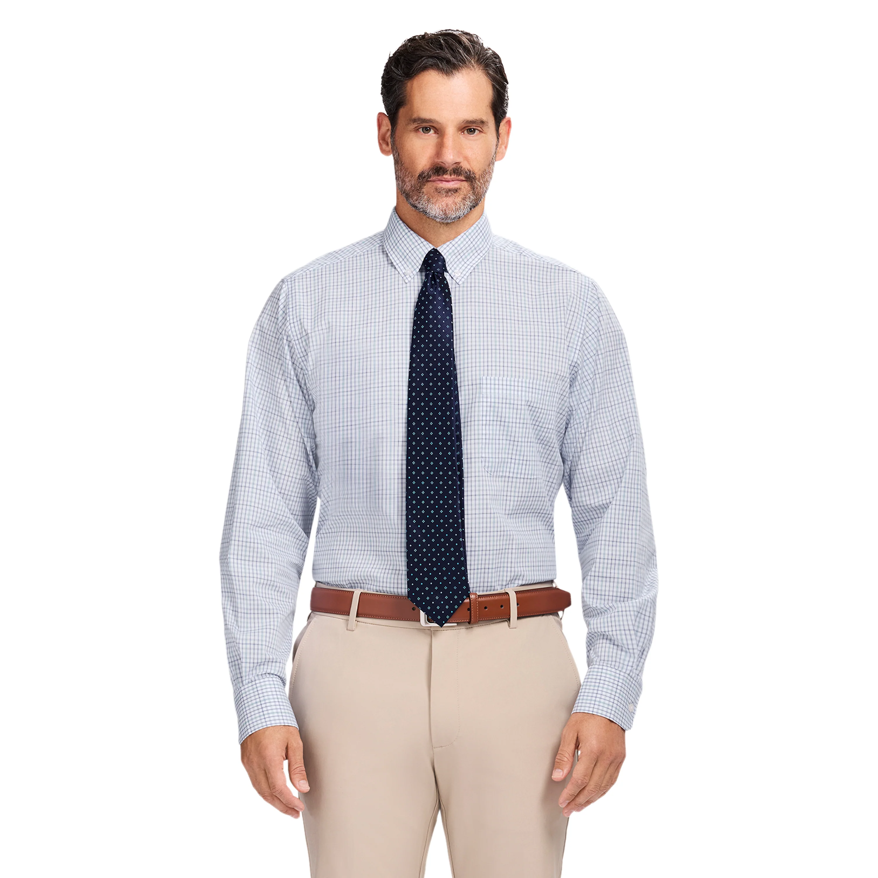 ALL-OVER STRETCH L/S PLAID BUTTON-DOWN DRESS SHIRT - PAGODA BLUE - Image 2