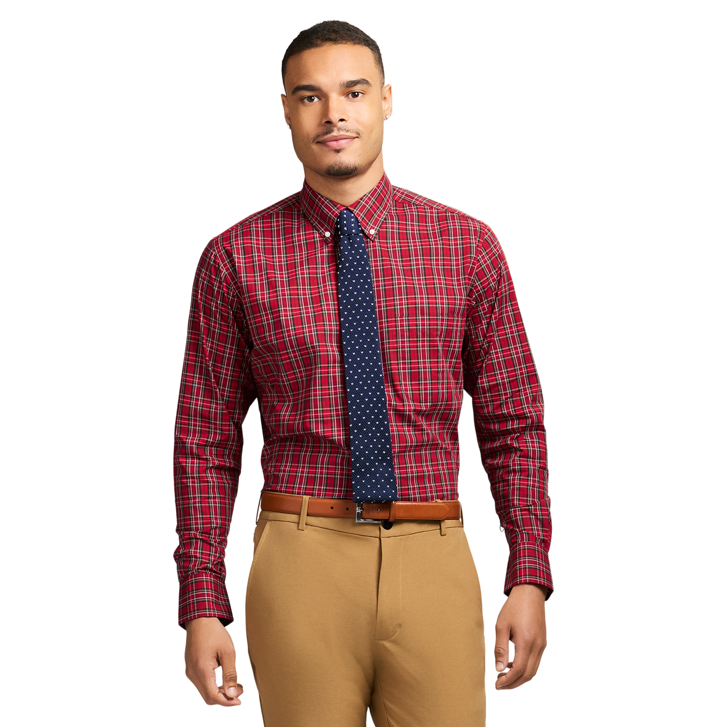 ALL-OVER STRETCH L/S TARTAN BUTTON-DOWN DRESS SHIRT - REAL RED - Image 2