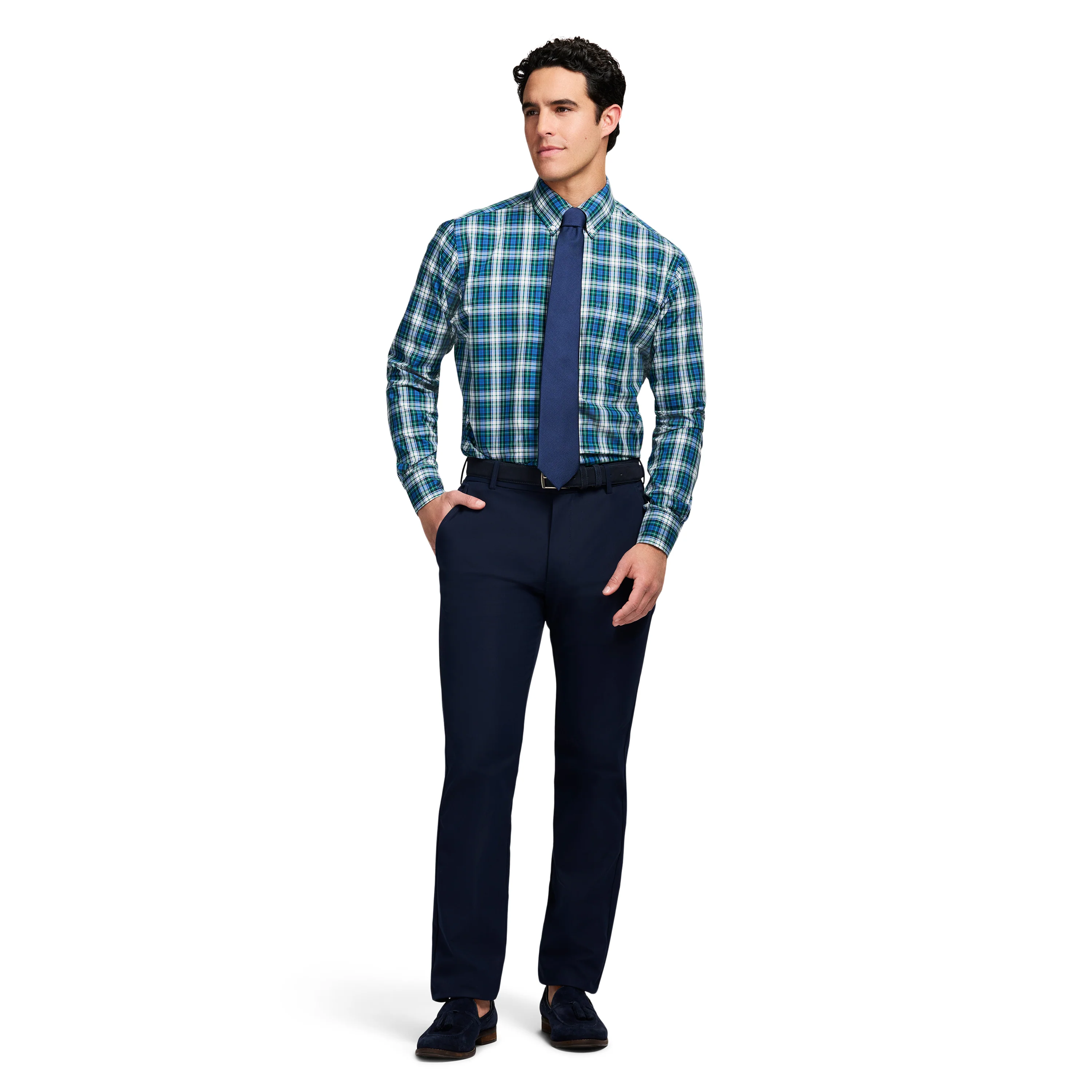 ALL-OVER STRETCH L/S TARTAN BUTTON-DOWN DRESS SHIRT - EVERGREEN - Image 3