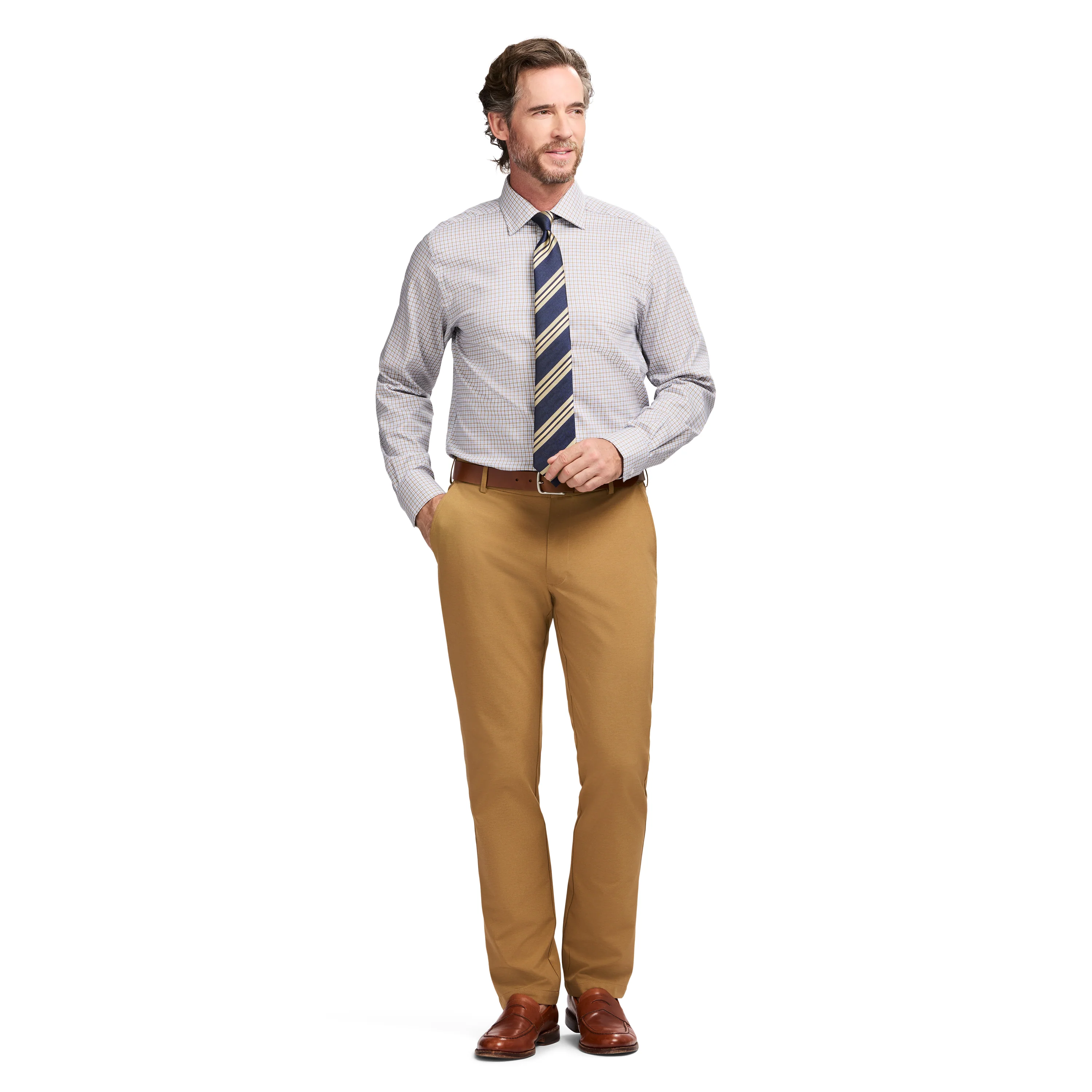 ROYAL TEXTURE L/S PLAID DRESS SHIRT - CEDARWOOD KHAKI - Image 3