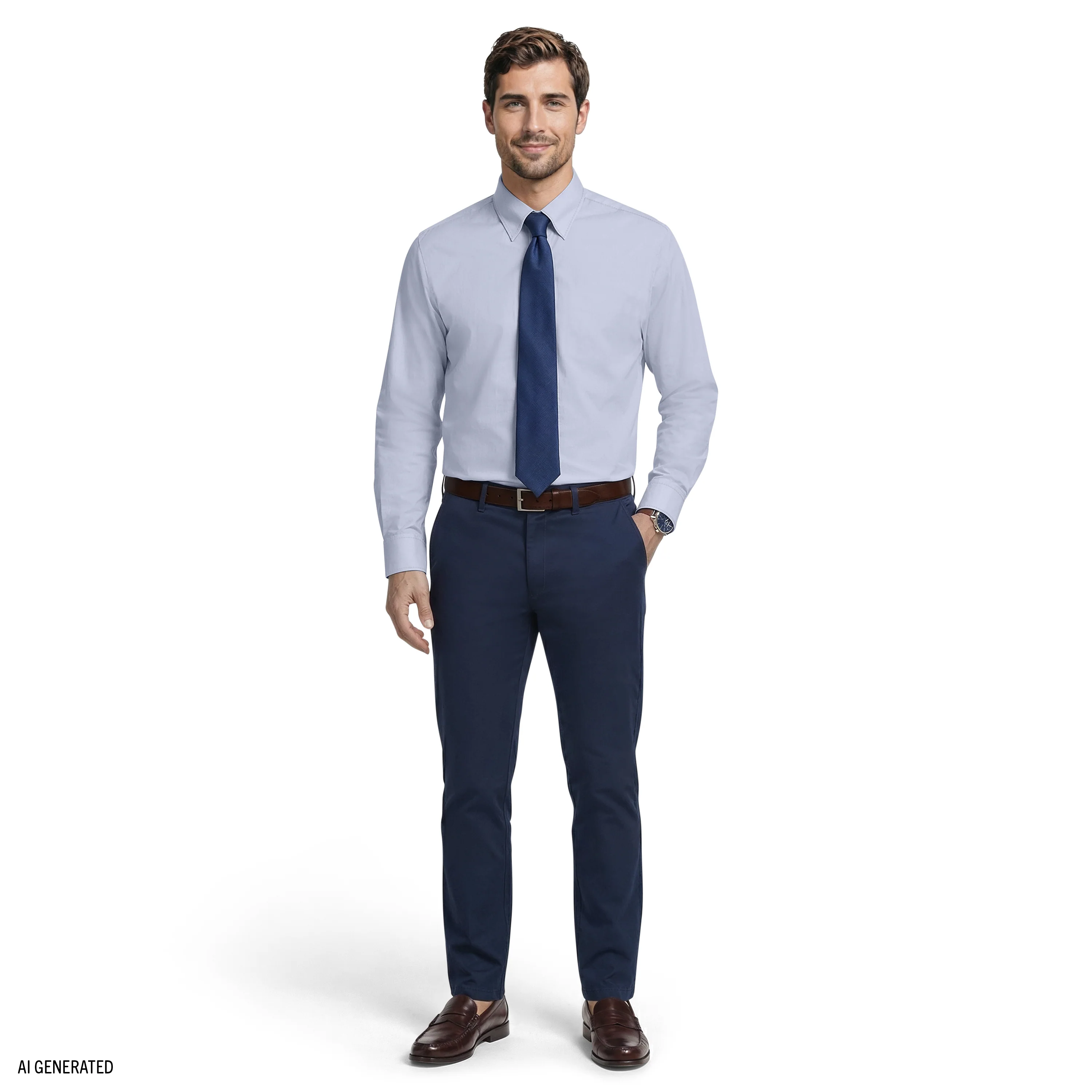 ROYAL TEXTURE L/S BUTTON-DOWN DRESS SHIRT - CHAMBRAY BLUE - Image 3
