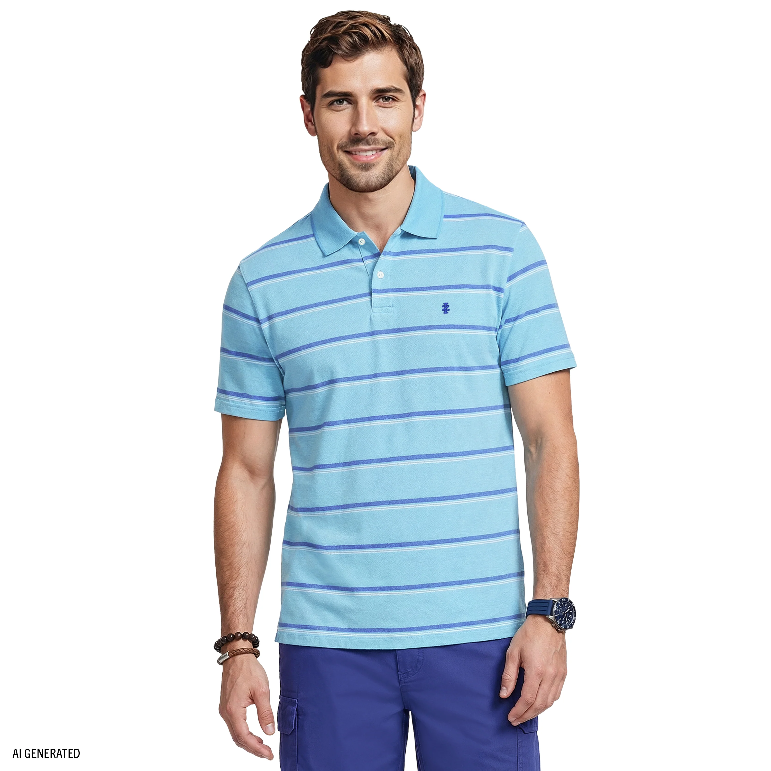 ADVANTAGE PERFORMANCE STRIPED POLO - PEACOCK BLUE