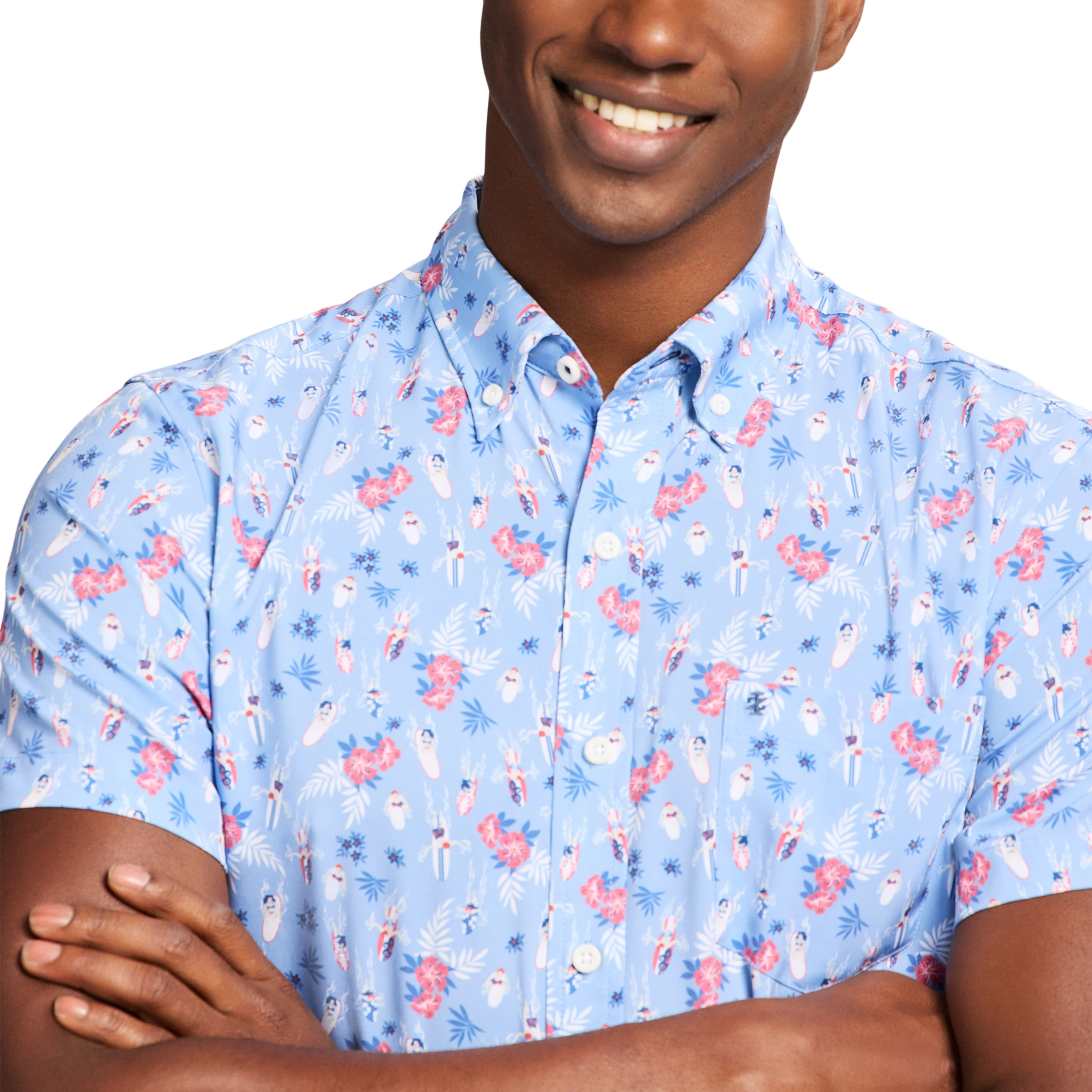 BREEZE S/S PRINTED BUTTON-DOWN SHIRT - DELLA ROBBIA BLUE - Image 4