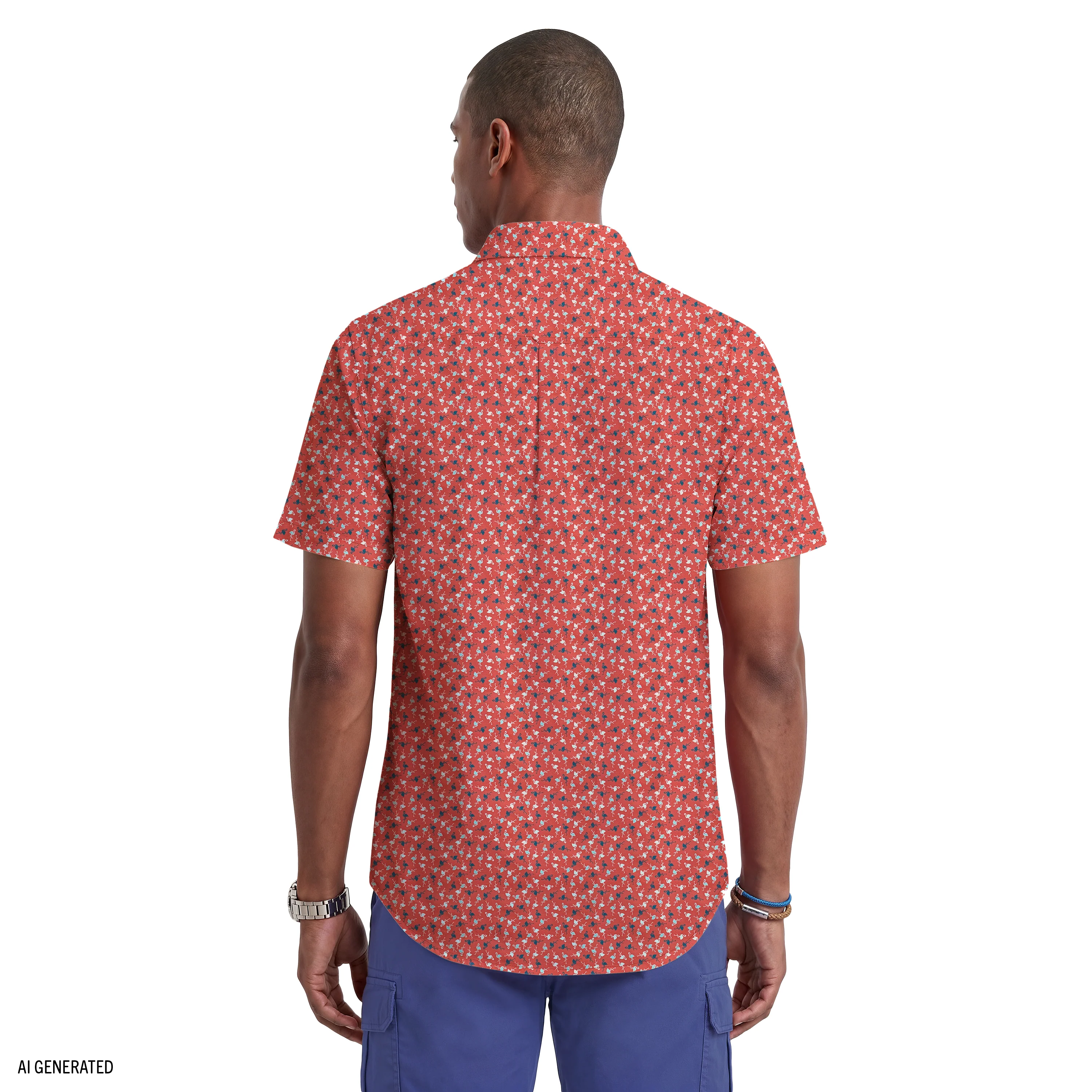 BREEZE SHORT SLEEVE PRINTED BUTTON DOWN SHIRT - GARNET ROSE - Image 4