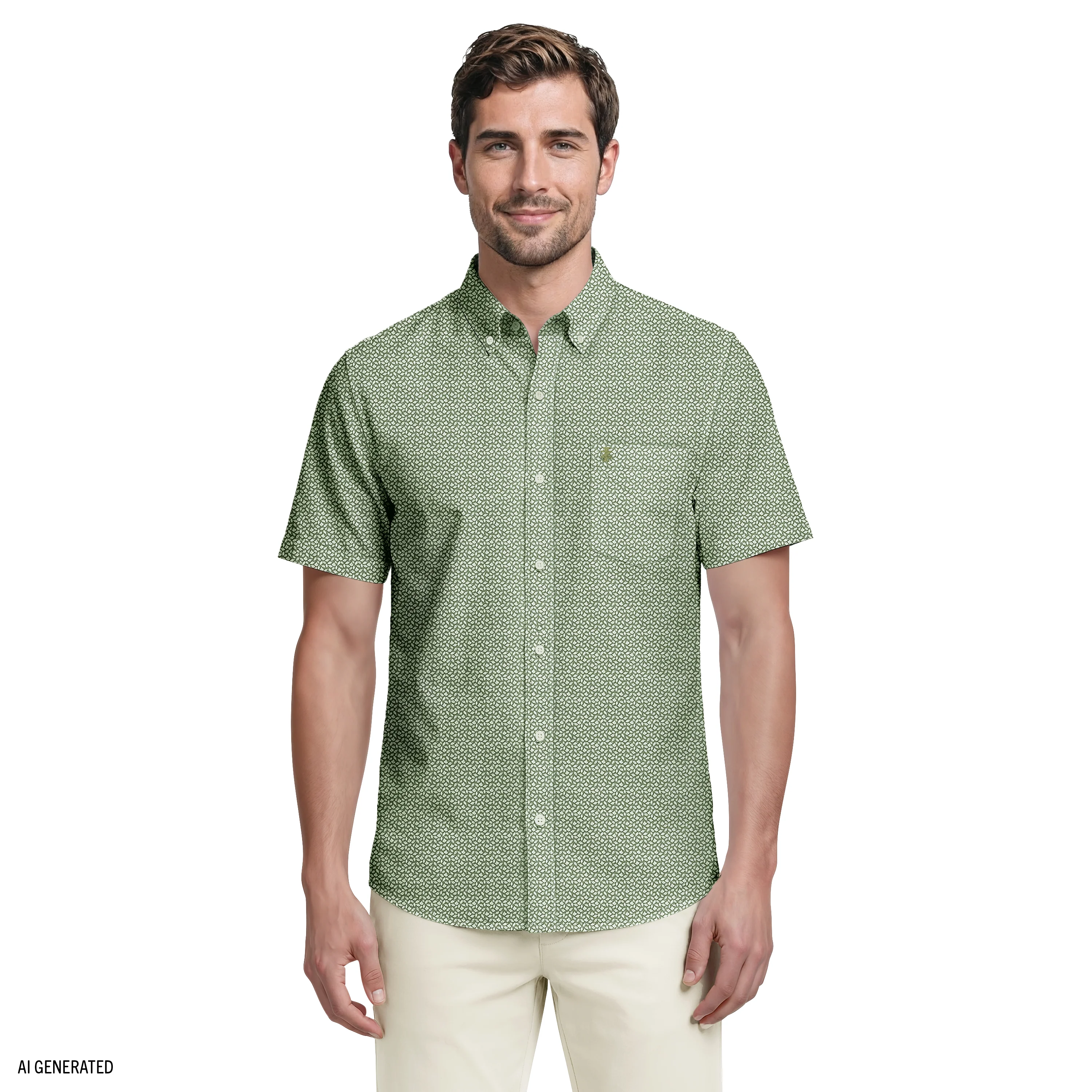 BREEZE SHORT SLEEVE PRINTED BUTTON DOWN SHIRT - LAUREL WREATH