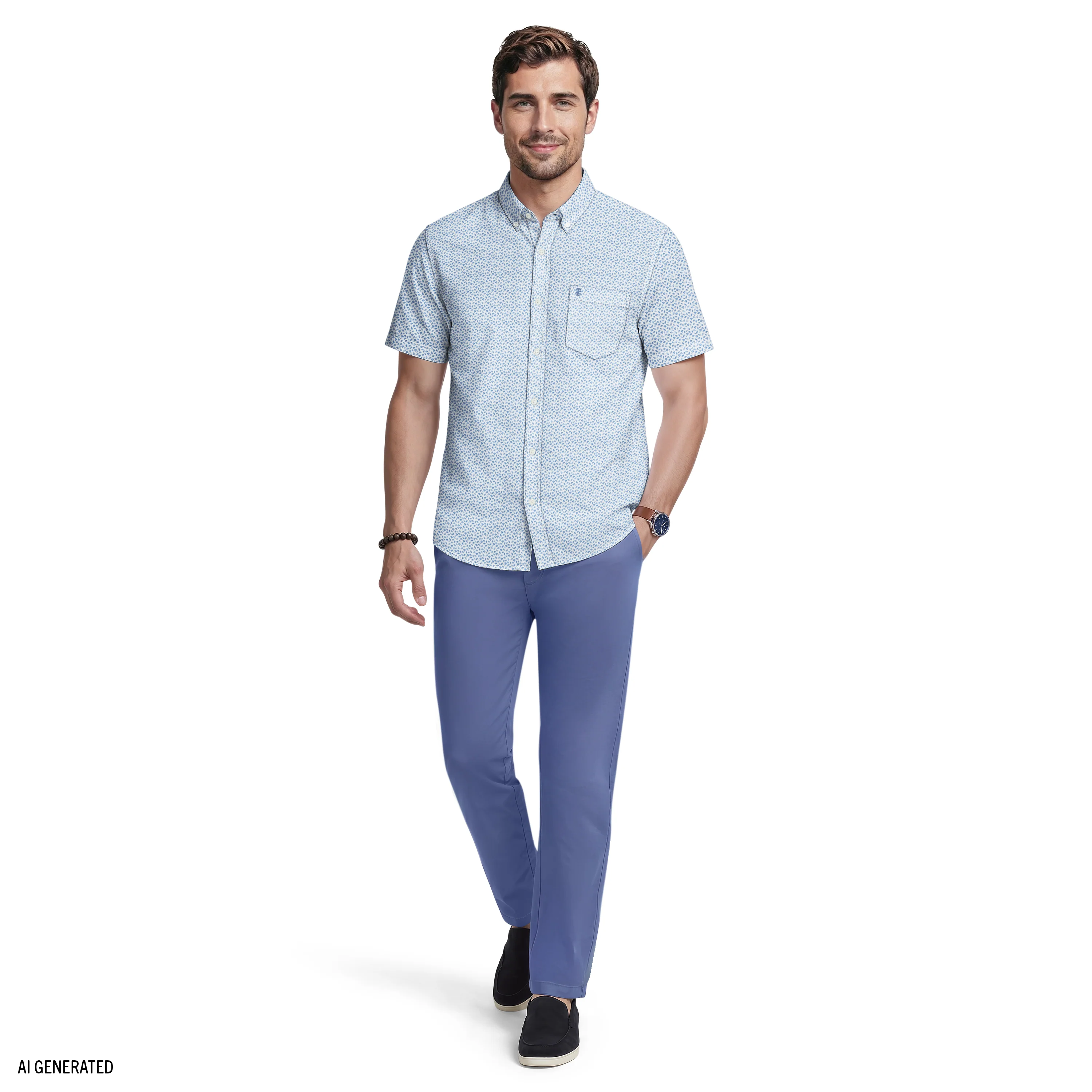 BREEZE SHORT SLEEVE PRINTED BUTTON DOWN SHIRT - RIVIERA - Image 2