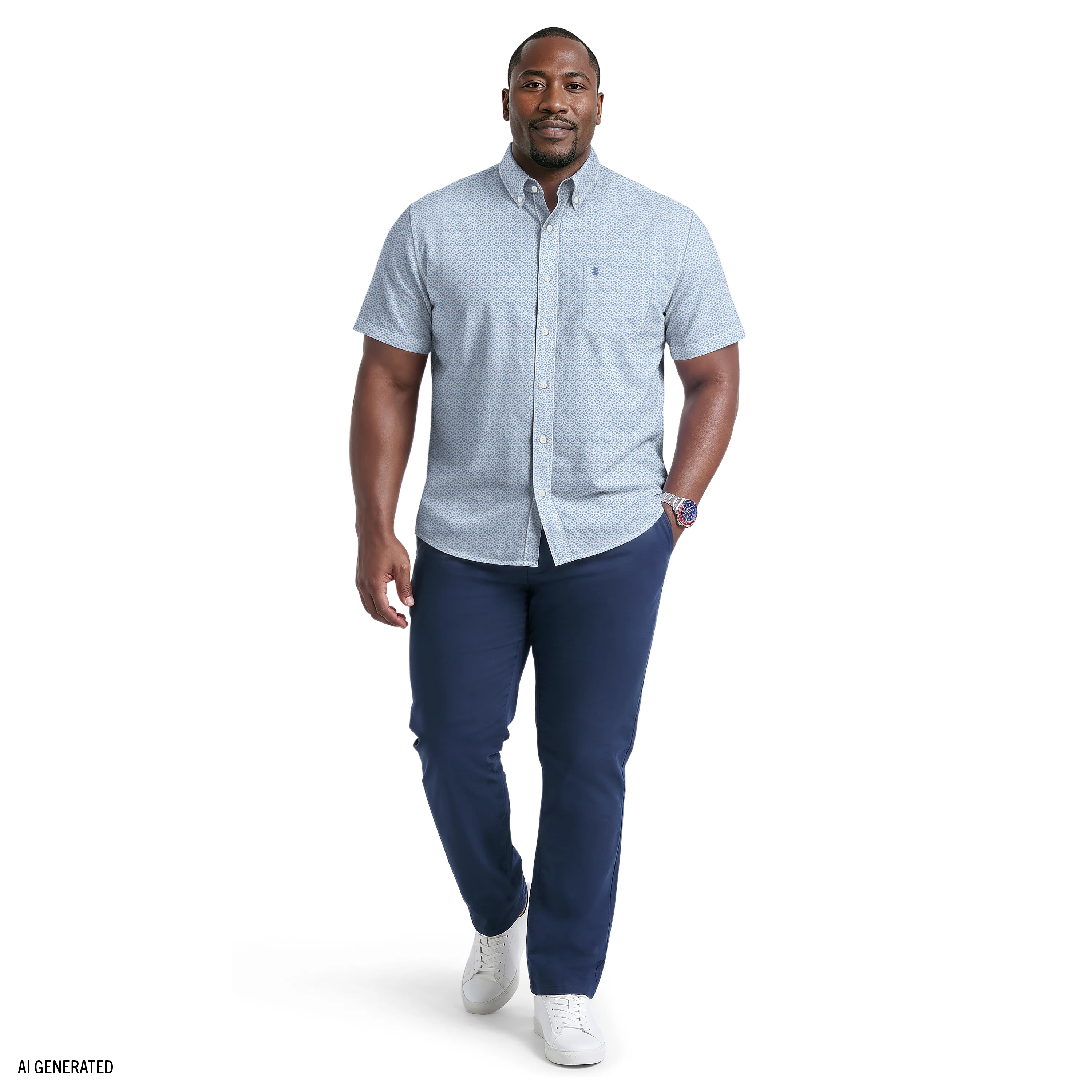 BIG & TALL BREEZE SHORT SLEEVE PRINTED BUTTON DOWN SHIRT - RIVIERA - Image 2