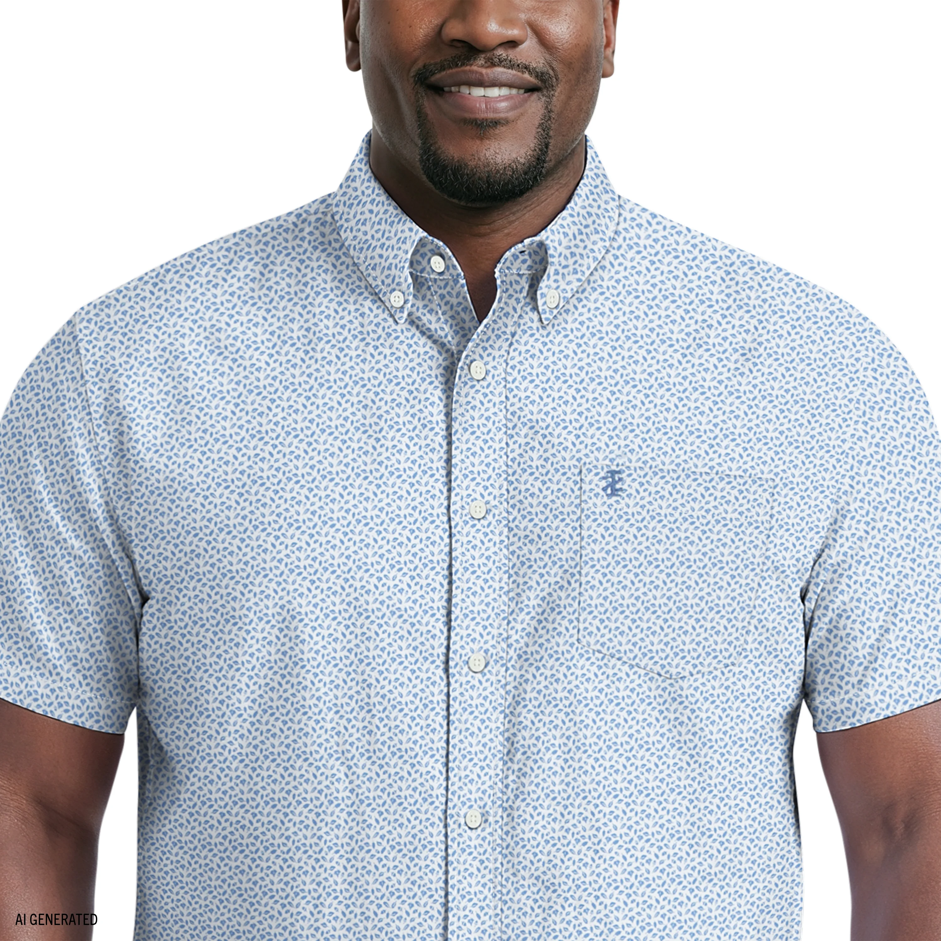 BIG & TALL BREEZE SHORT SLEEVE PRINTED BUTTON DOWN SHIRT - RIVIERA - Image 3