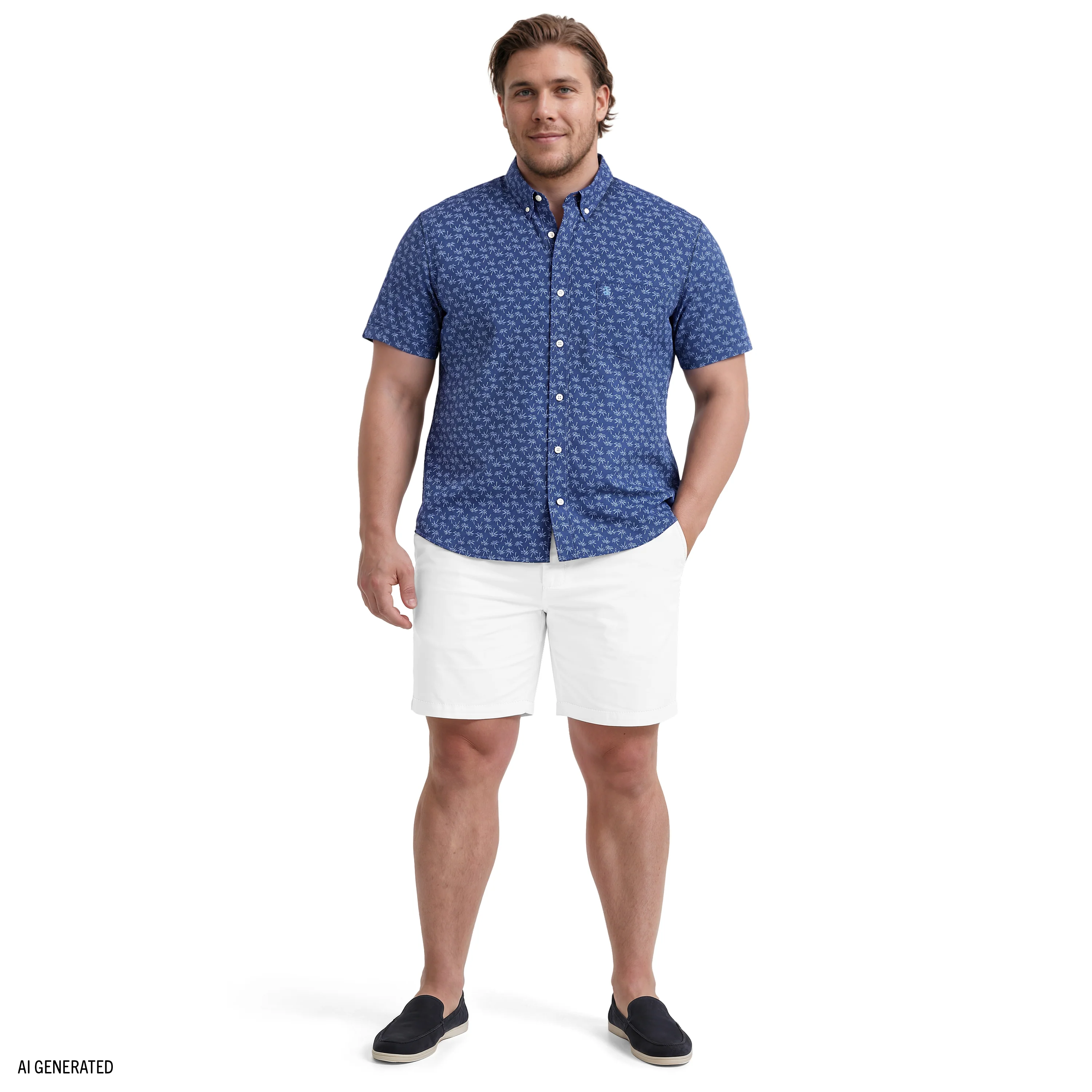 BIG & TALL BREEZE SHORT SLEEVE PRINTED BUTTON DOWN SHIRT - MEDIEVAL BLUE - Image 2