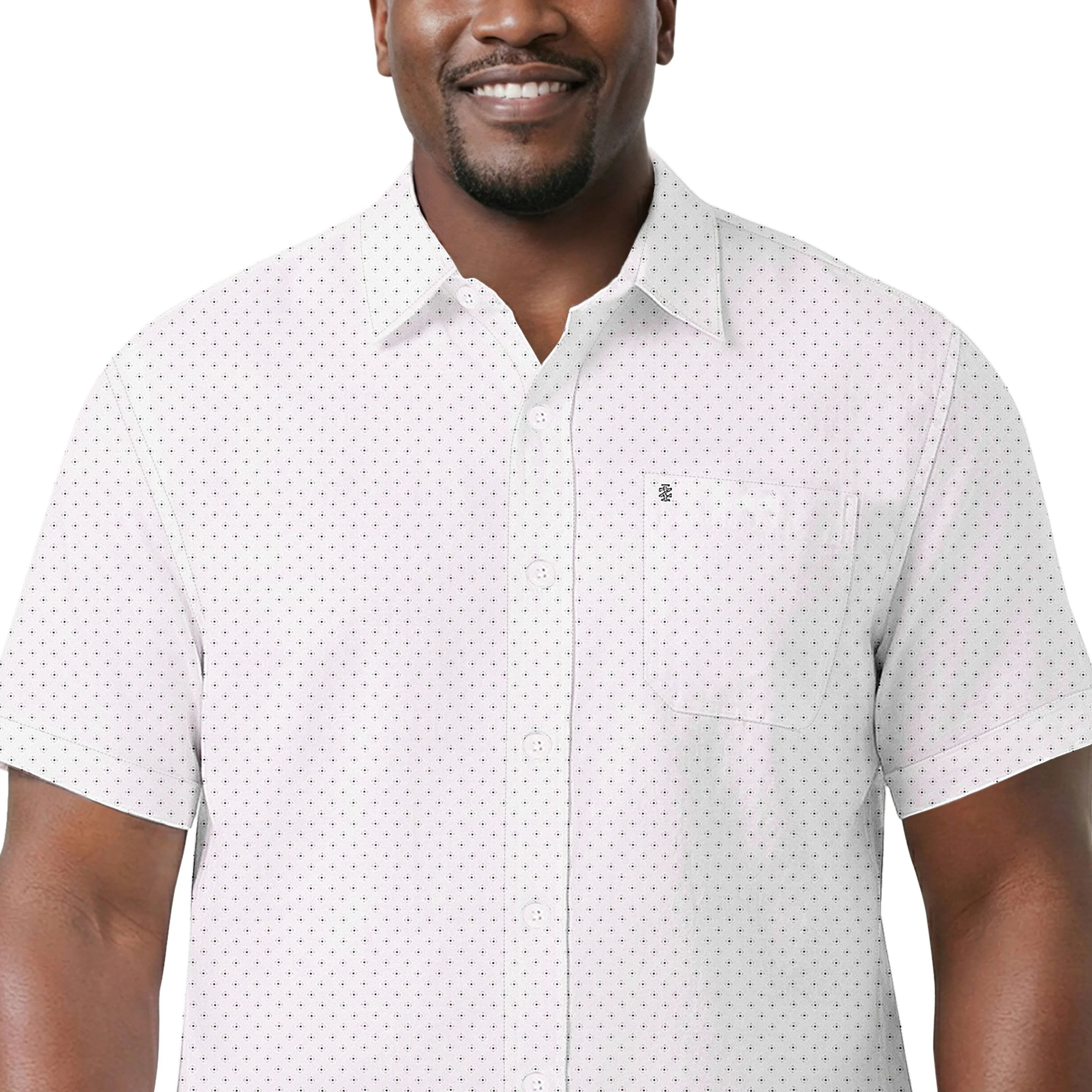 BIG & TALL BREEZE S/S PRINTED BUTTON-DOWN SHIRT - BRIGHT WHITE - Image 3