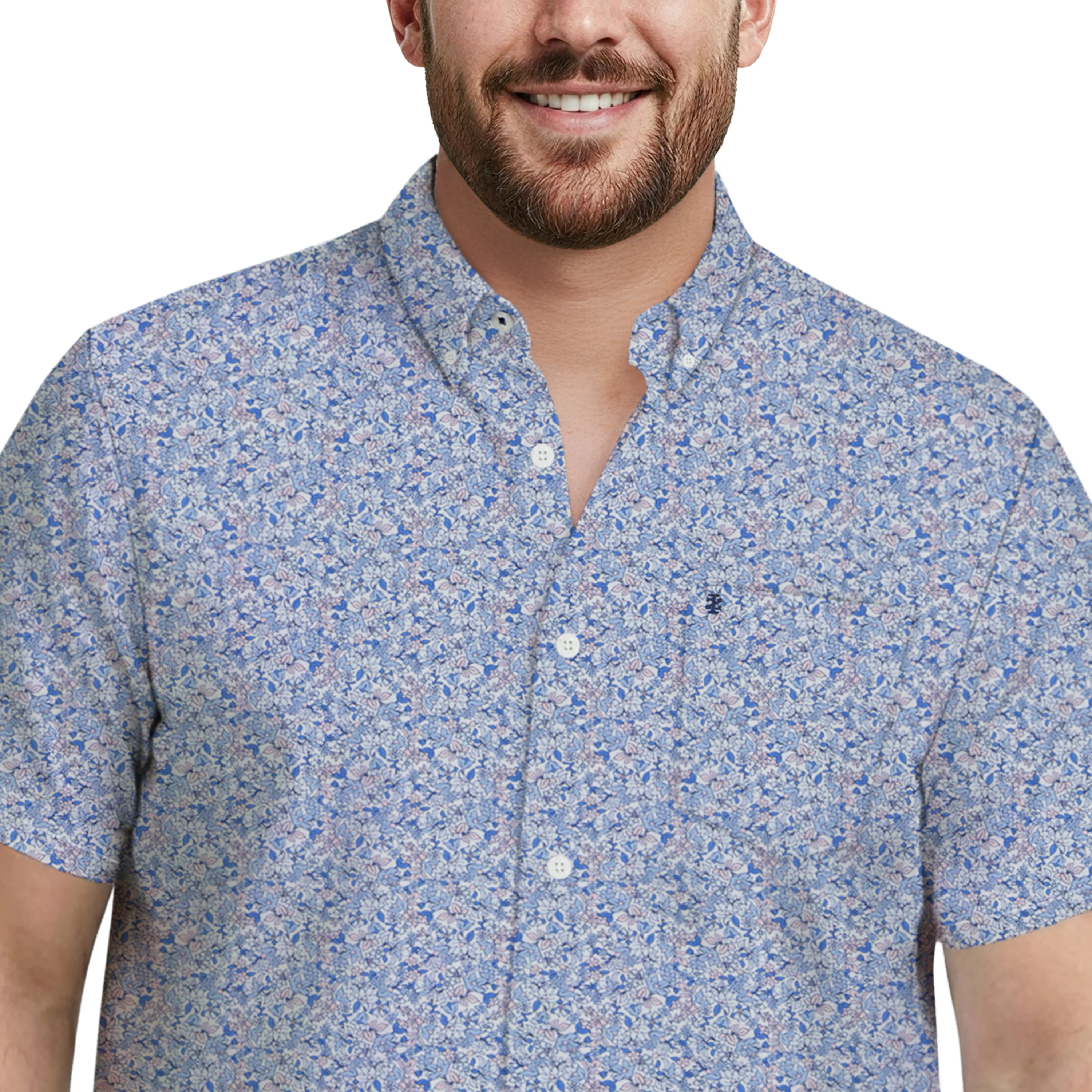 BIG & TALL BREEZE S/S PRINTED BUTTON-DOWN SHIRT - REGATTA - Image 3