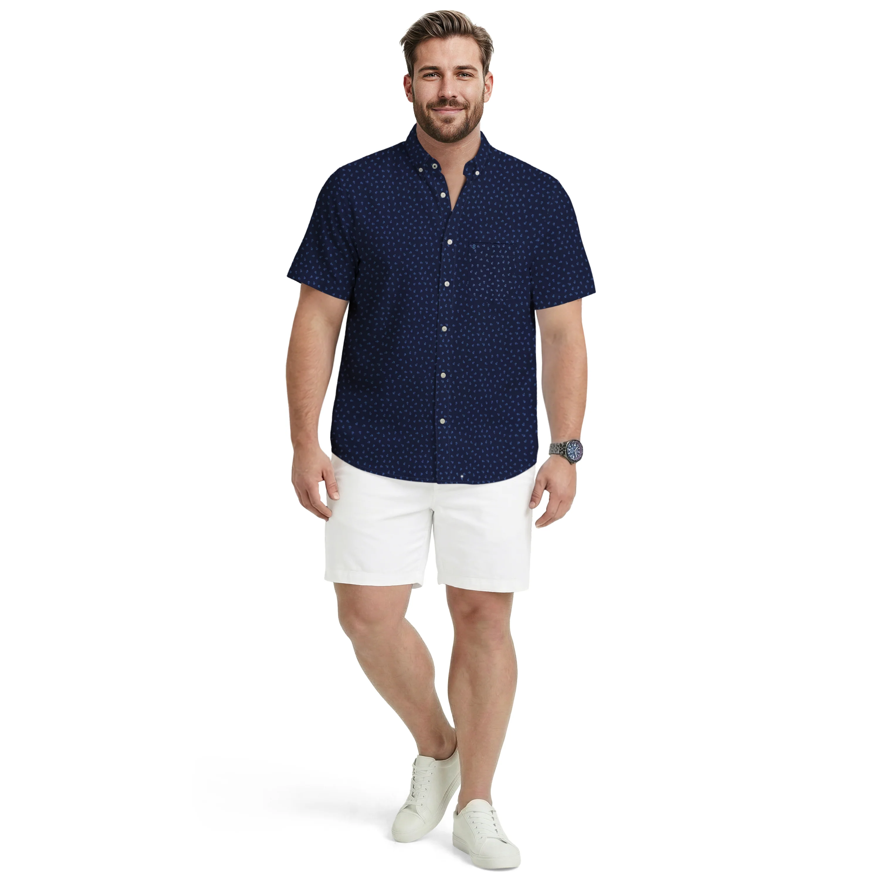 BIG & TALL BREEZE S/S PRINTED BUTTON-DOWN SHIRT - LICHEN BLUE - Image 2