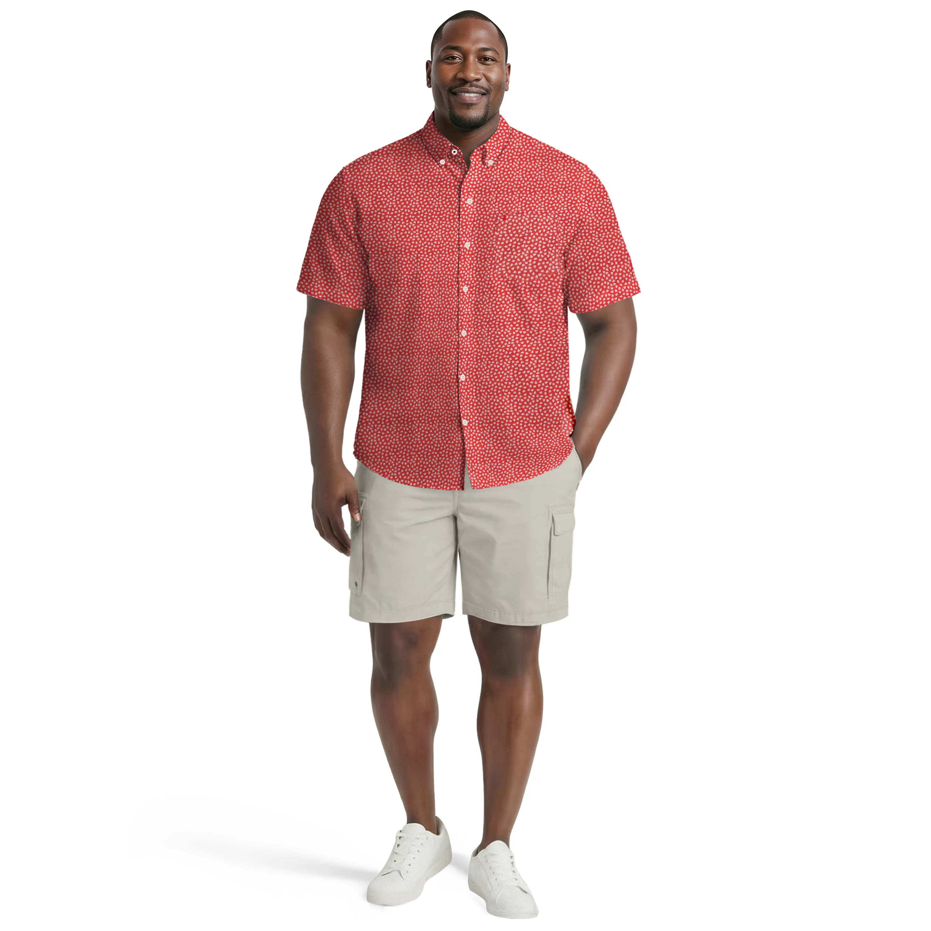 BIG & TALL BREEZE S/S PRINTED BUTTON-DOWN SHIRT - SALTWATER RED - Image 2