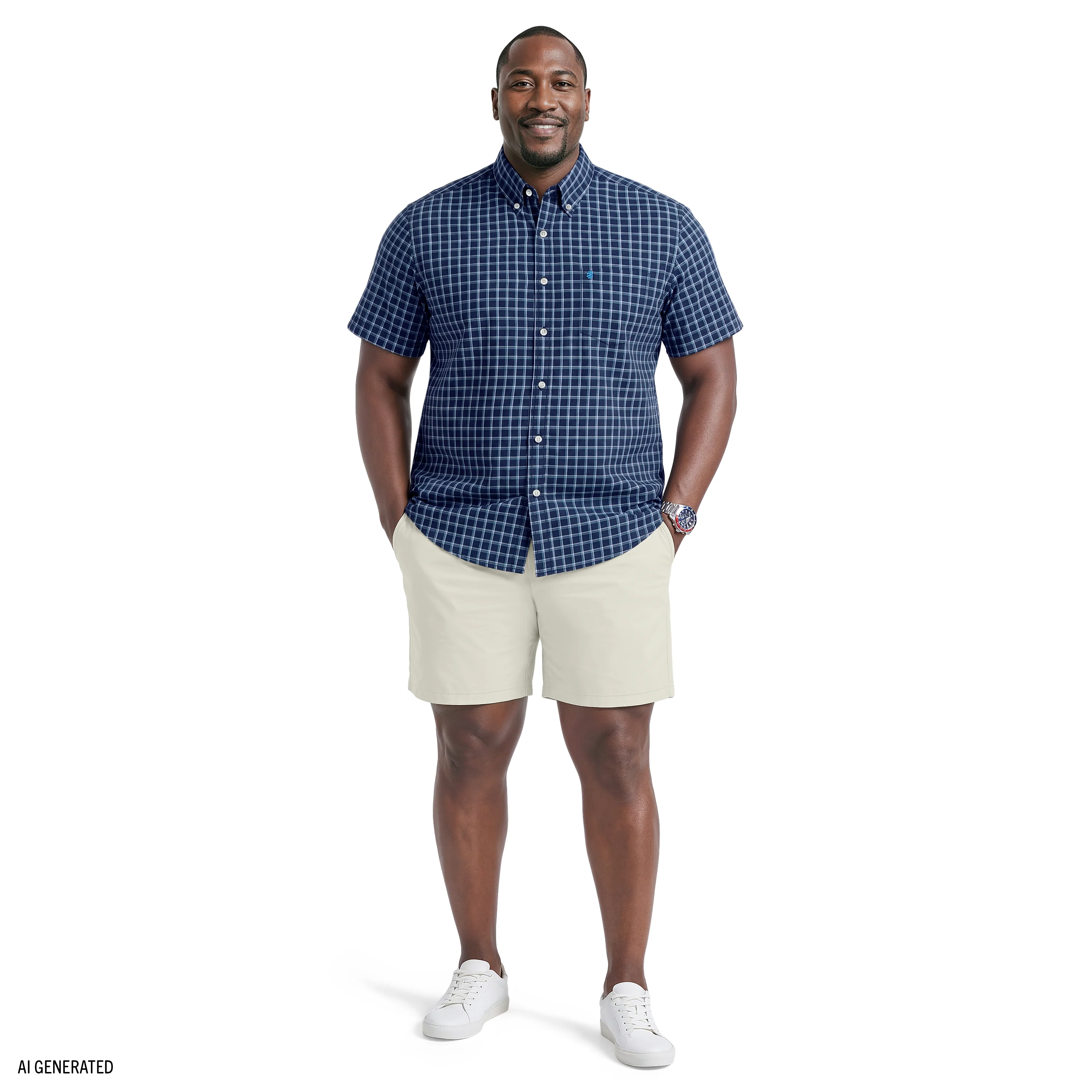 BIG & TALL BREEZE SHORT SLEEVE BUTTON DOWN SHIRT - MEDIEVAL BLUE - Image 2